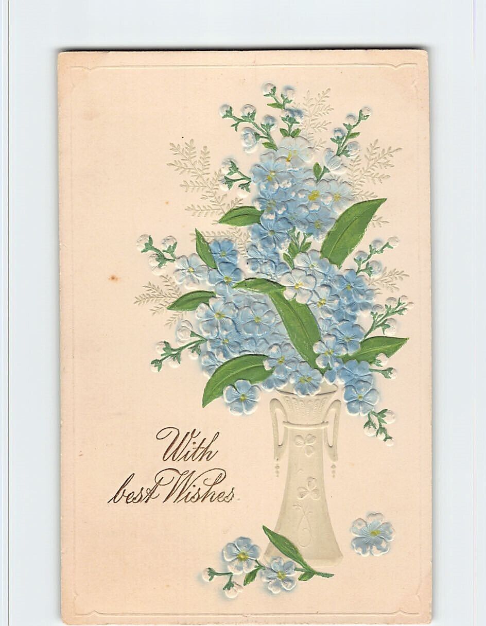 Postcard With best Wishes with Flowers Embossed Art Print