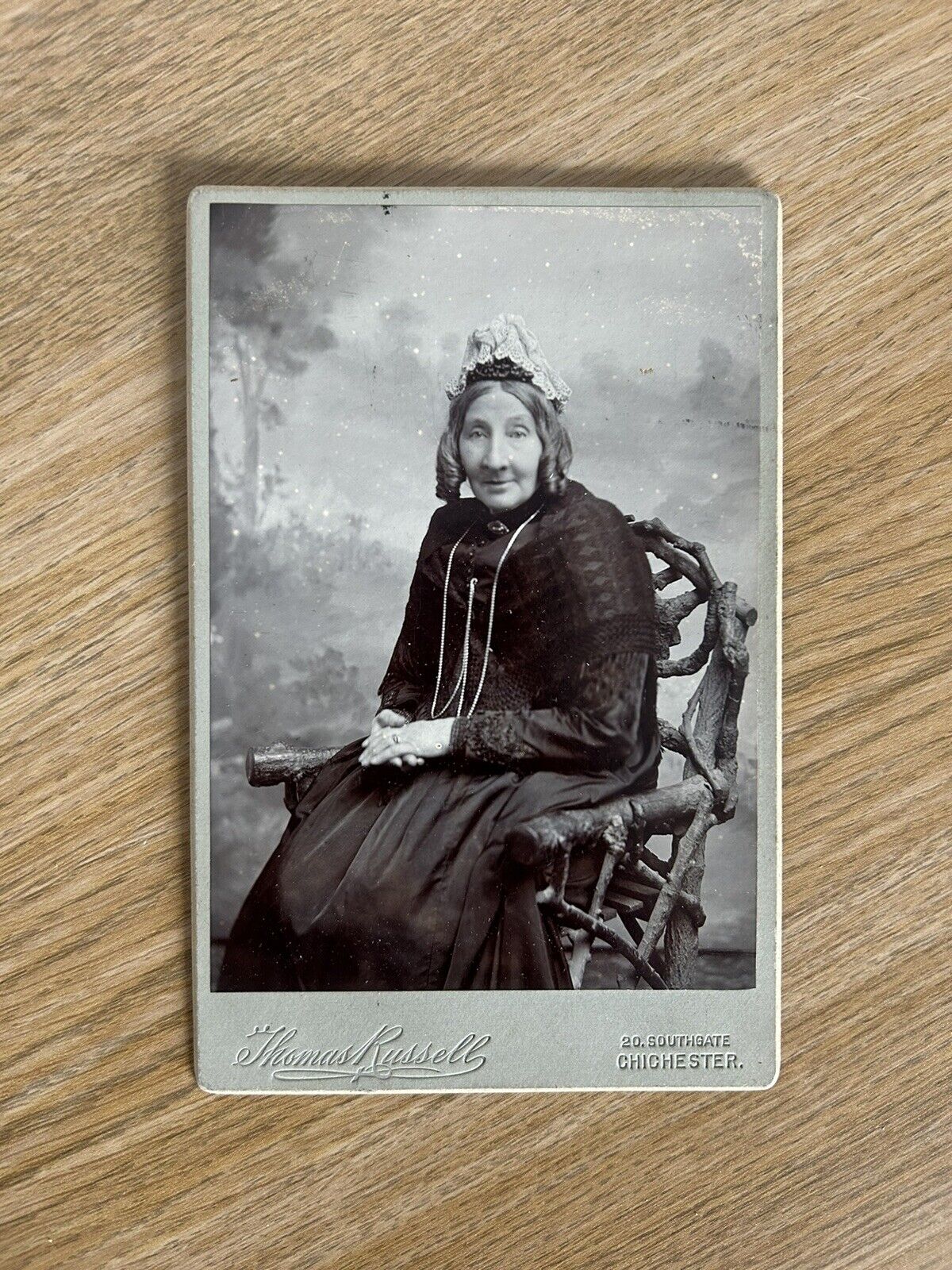 Antique Cabinet Card Woman in Wooden Chair Photograph Thomas Russell Chichester