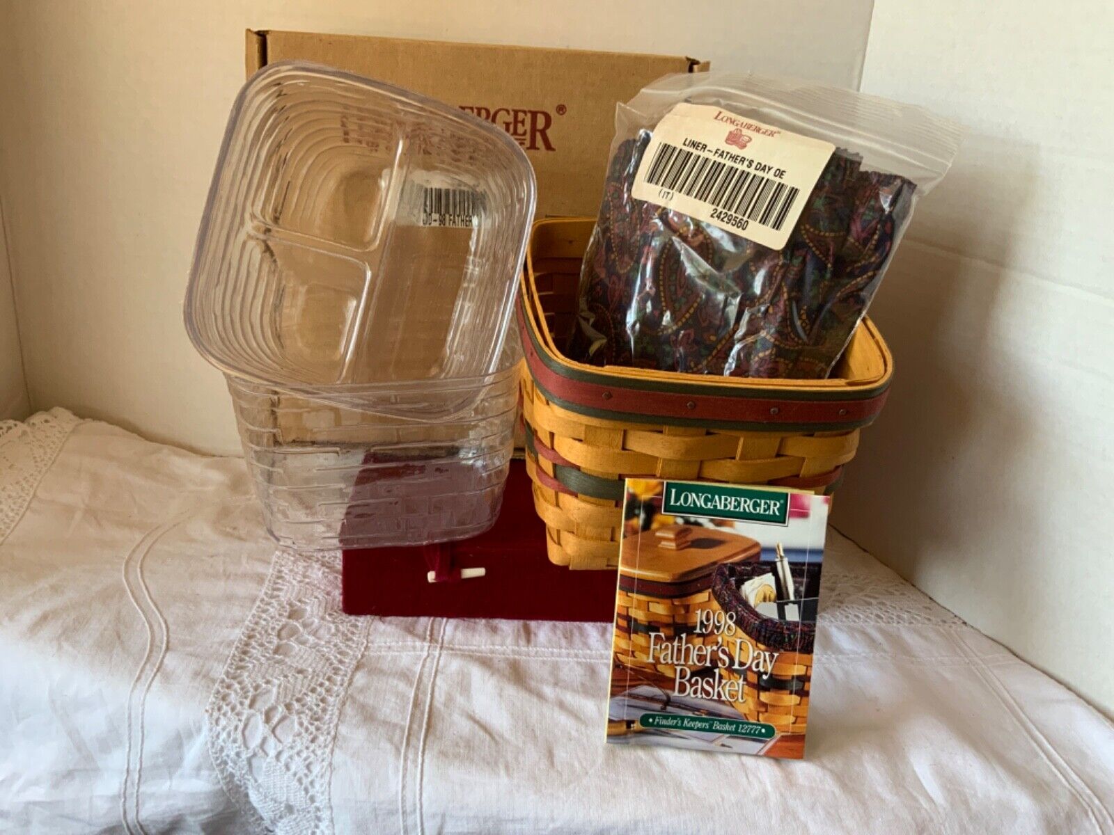 LONGABERGER 1998 FINDERS KEEPERS FATHERS DAY BASKET+2 PROTECTORS+LID+LINER NEW