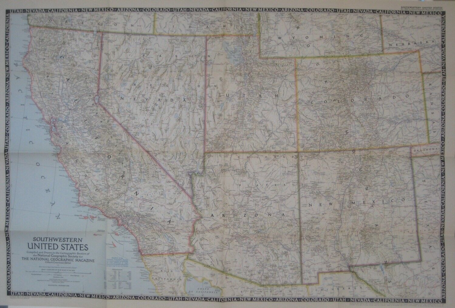 1948 Road Map SOUTHWESTERN UNITED STATES Route 66 California Texas Arizona Utah