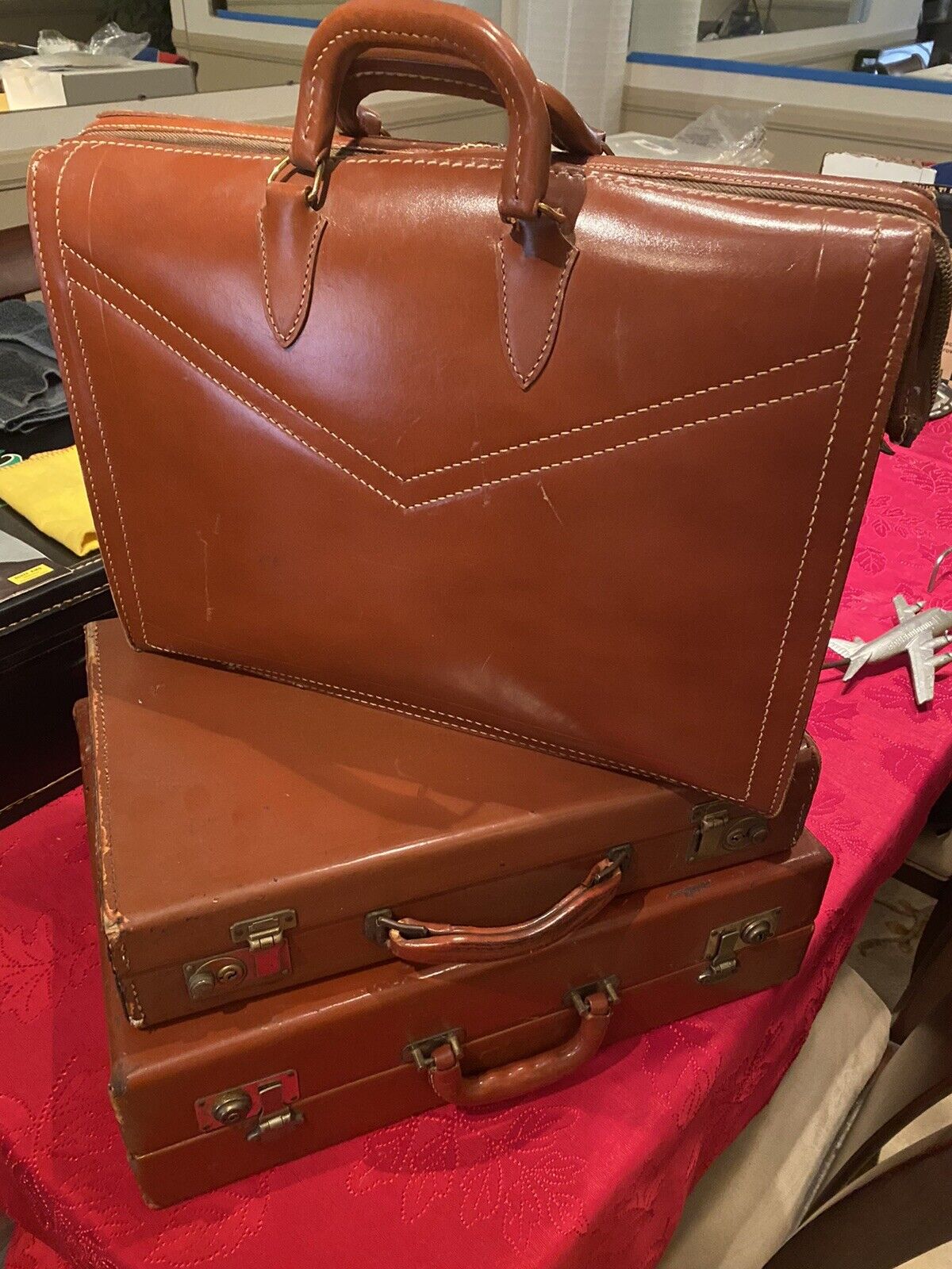VINTAGE: (1965) FOUR (4) LEATHER BRIEFCASES-NICE CONDITION-ONE OWNER-DECORATIVE