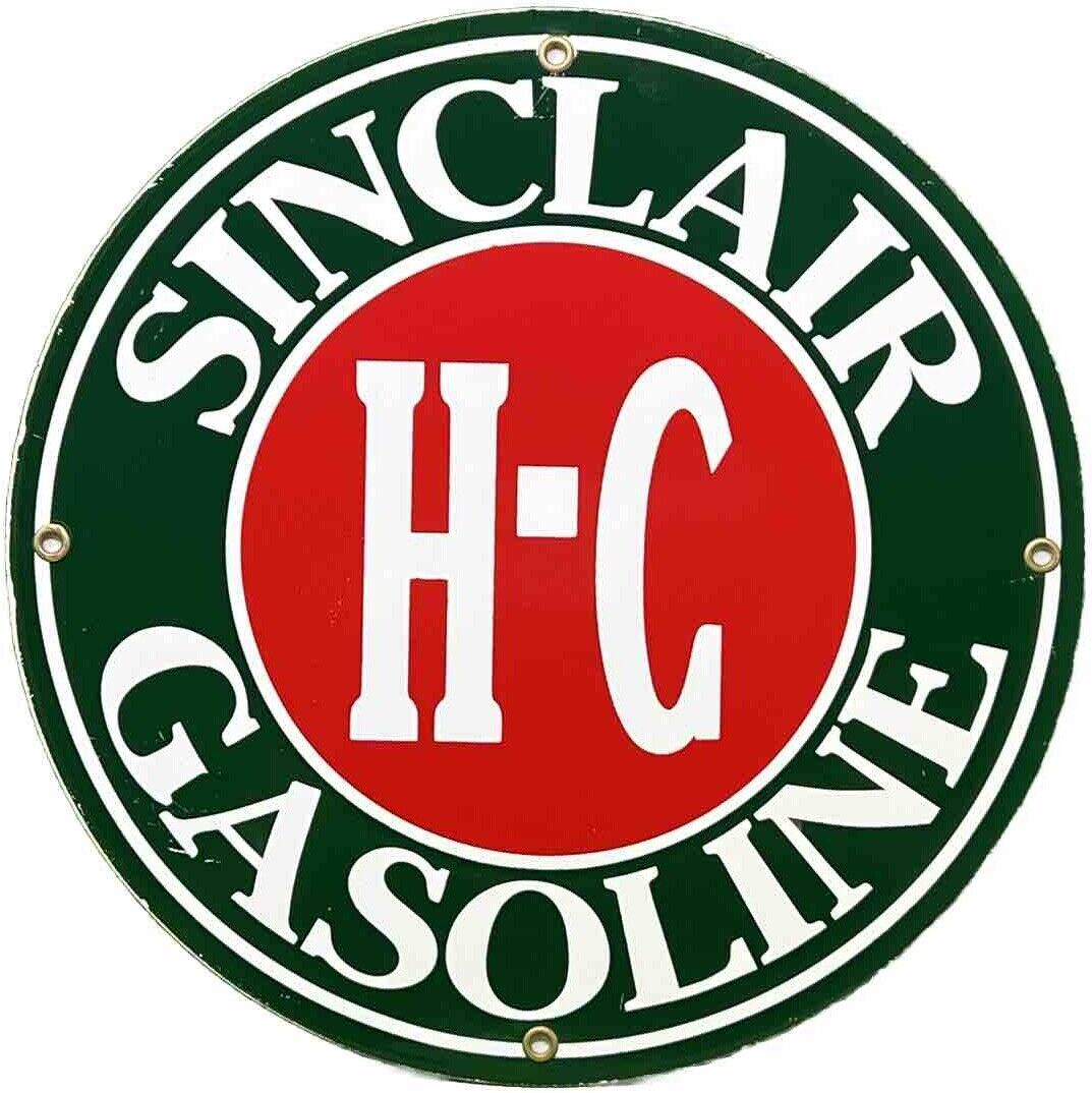 VINTAGE SINCLAIR H-C GASOLINE PORCELAIN SIGN DEALERSHIP GAS STATION MOTOR OIL