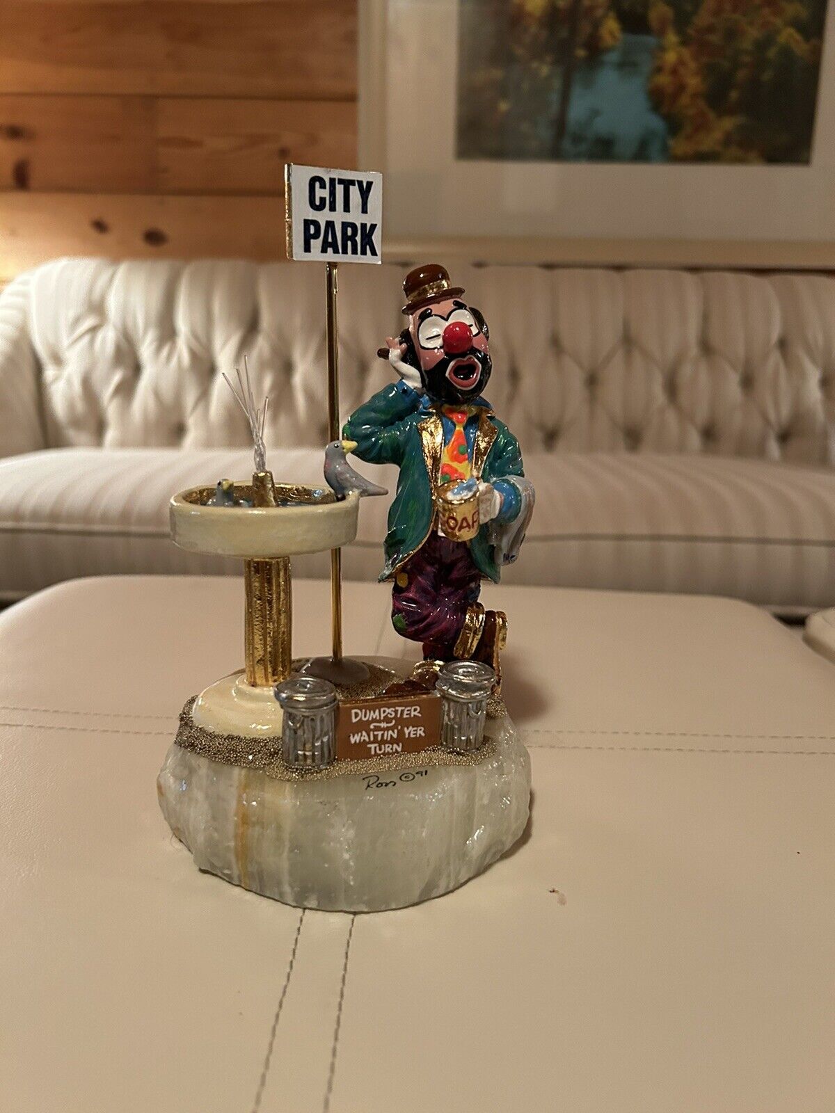 Ron Lee Clown City Park Bird Bath Rare 91’ Signed Let.150/1500 Gold/marble Base