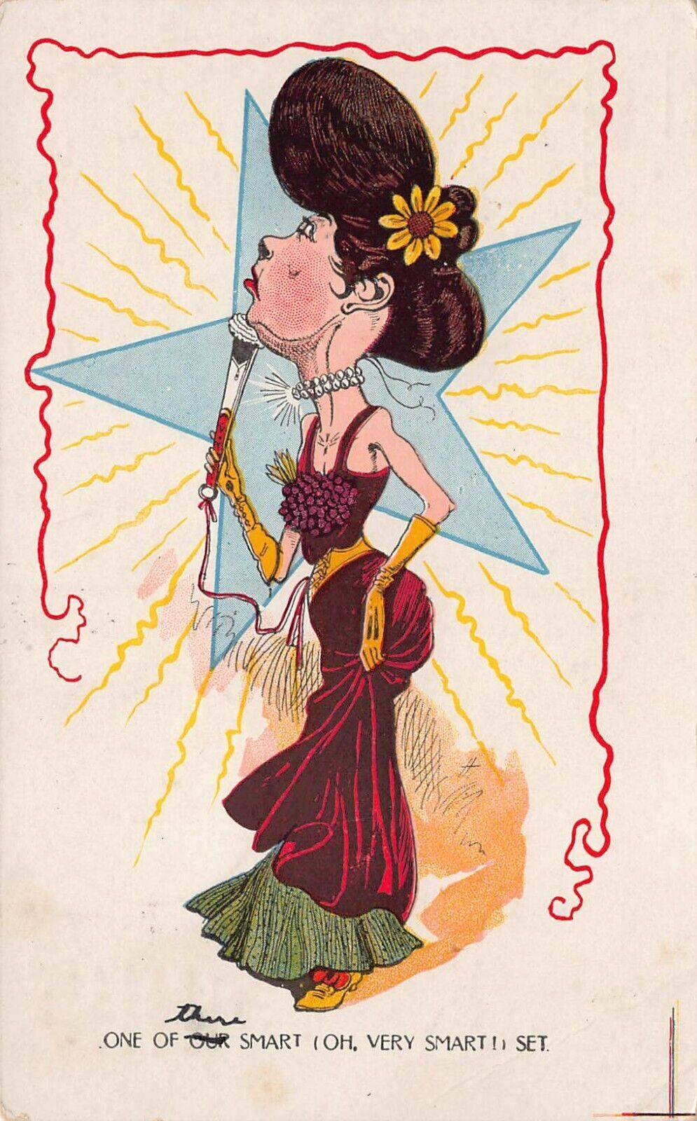 Antique Postcard Gibson Girl Star Singing Humor Rensselaer IN Indiana Cancel N4