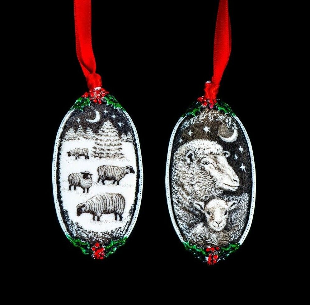 Double Sided Sheep Ornament.  Moosup Valley, Rachel Badeau, Etched