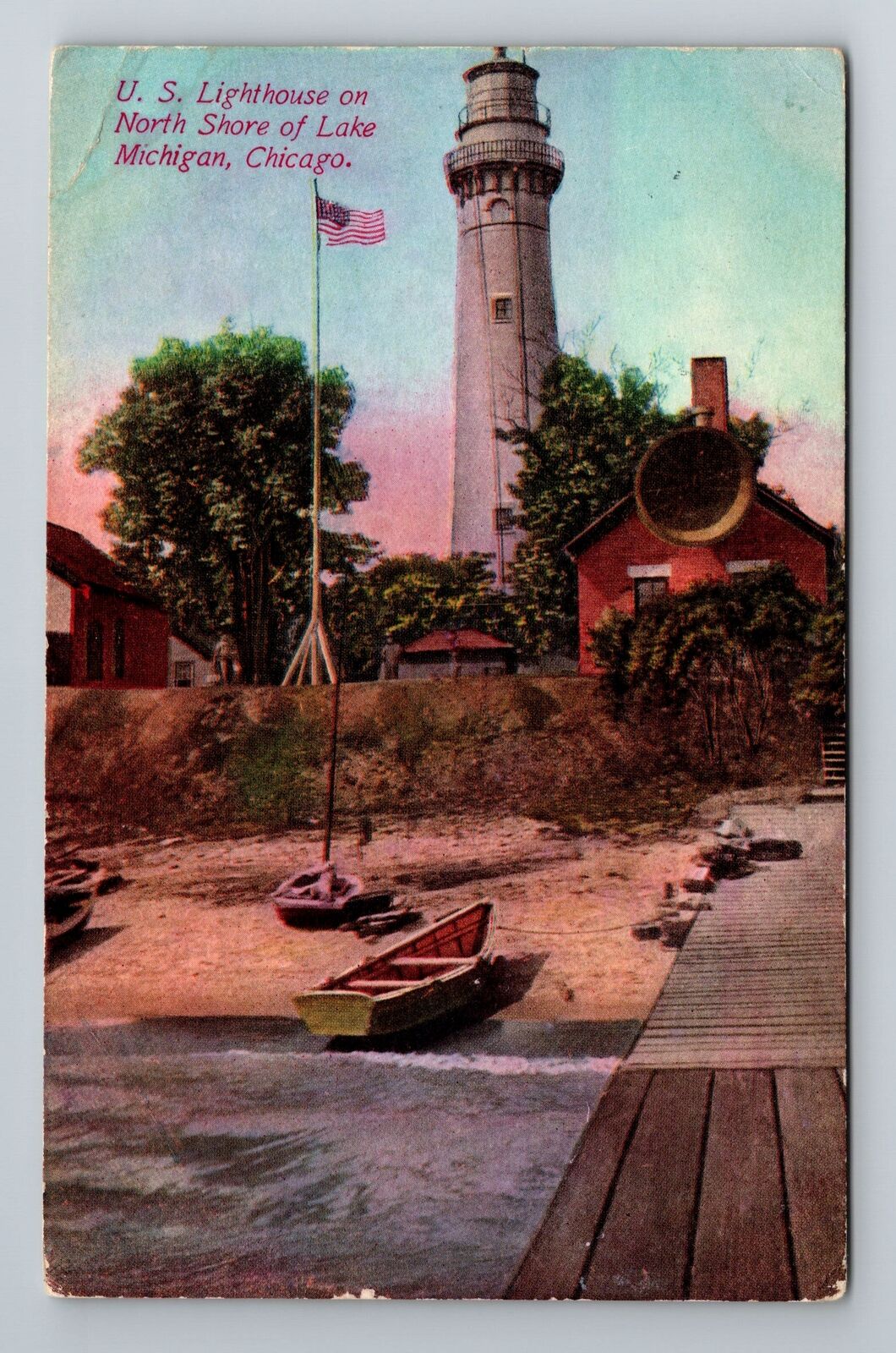 Chicago IL-Illinois, U.S. Lighthouse, c1913 Antique Vintage Souvenir Postcard