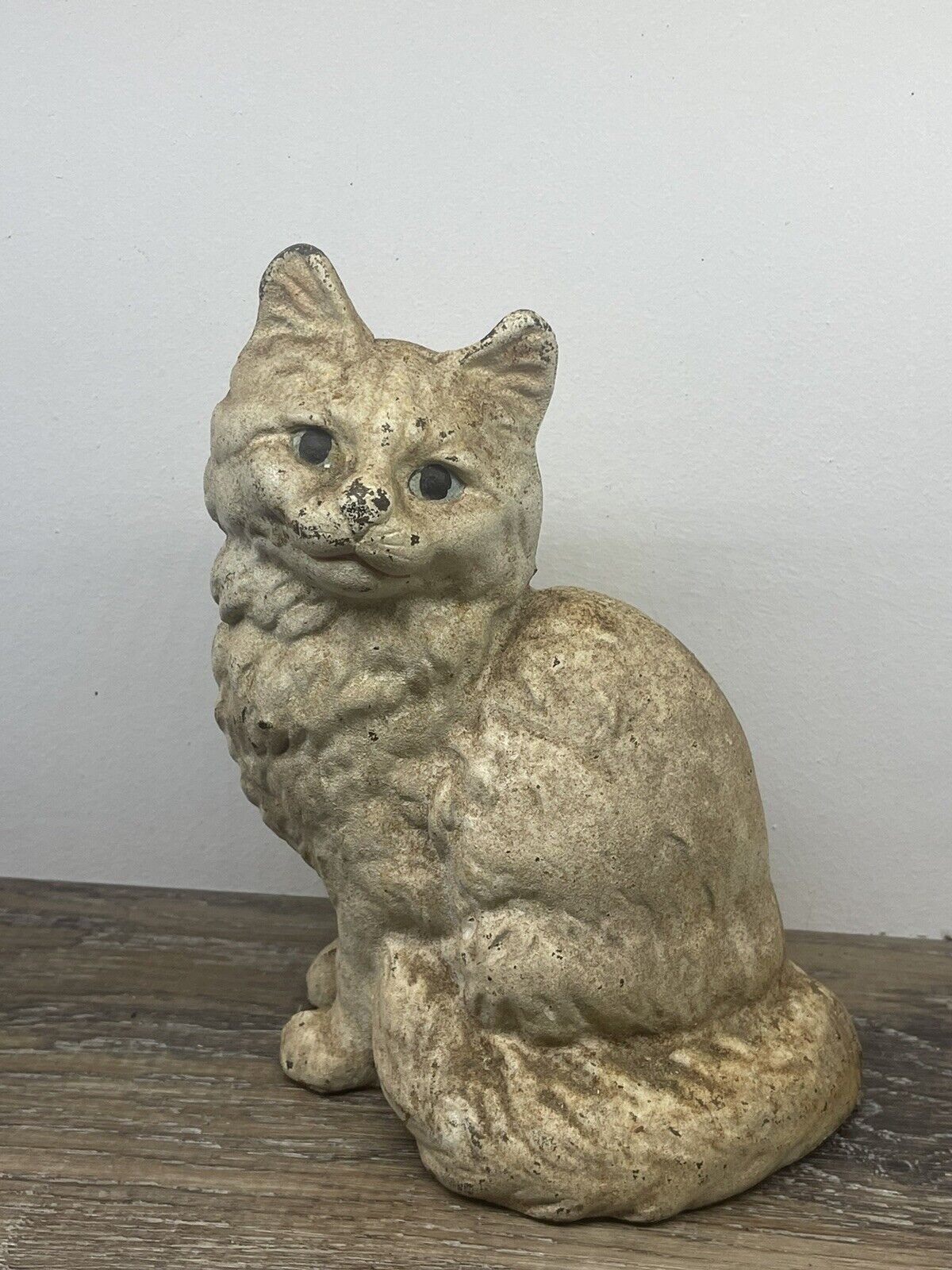 Vintage Cast Iron White PERSIAN CAT Door Stop  Unmarked ~ Hubley ?