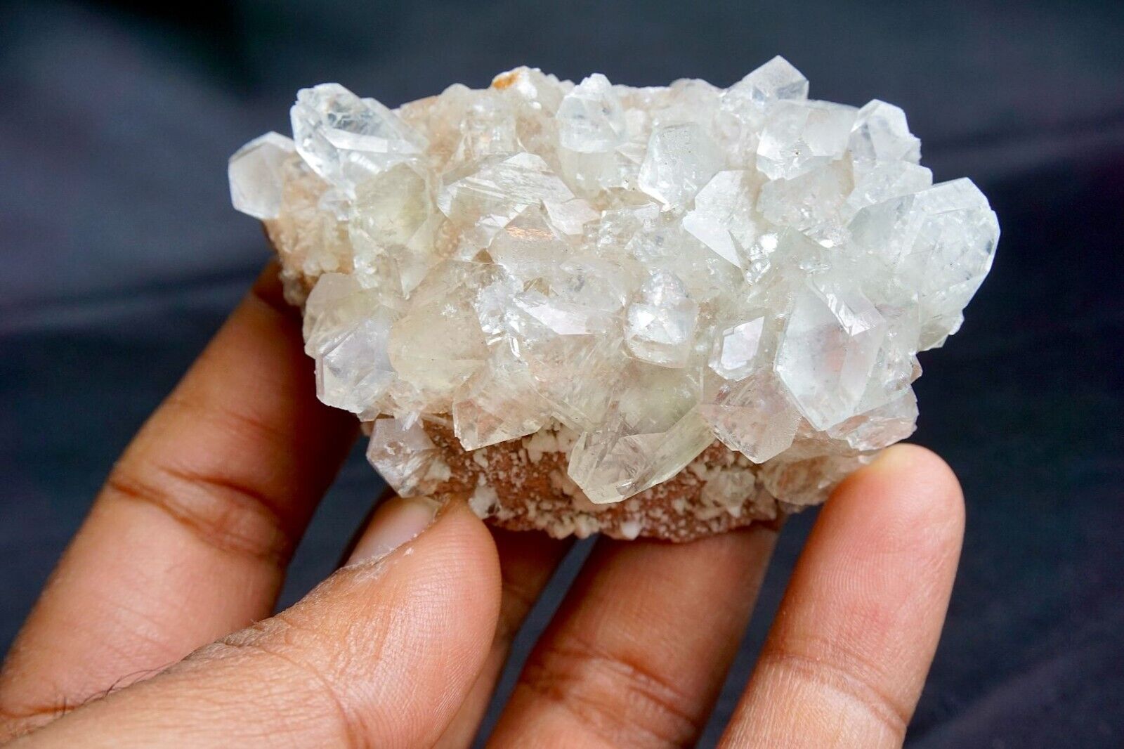 Clear Shiny Apophyllite crystals on Chalcedony *High Quality* - ES-ZM10005