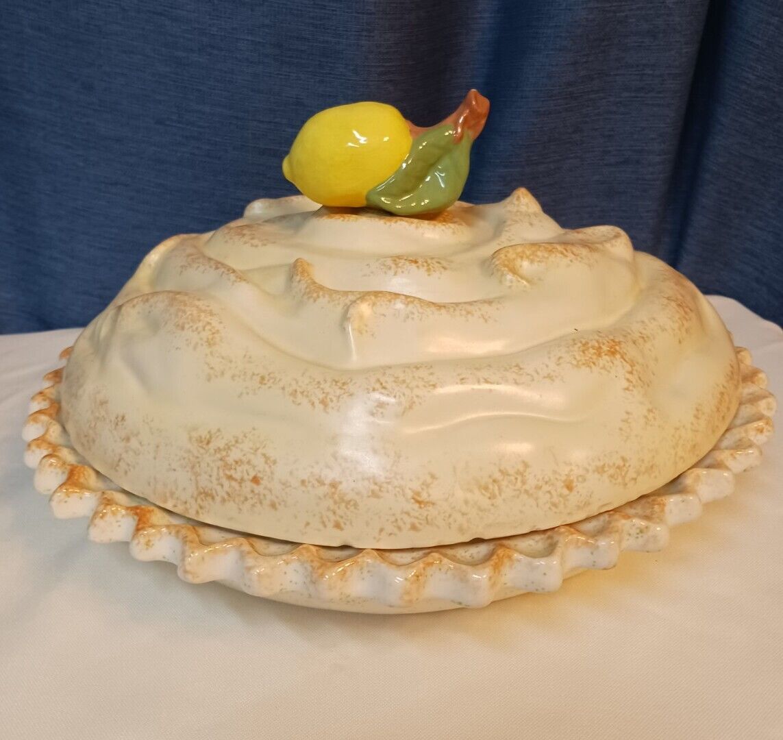 Handmade Vintage Lemon Meringue Pie Ceramic Storage Dish With Lid One Of A Kind