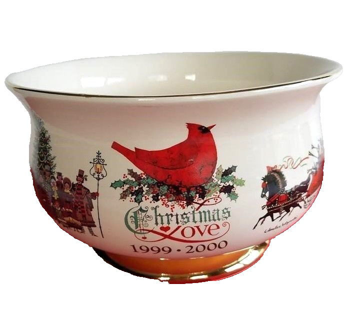 WYSOCKI Teleflora Gift Christmas 1999 - 2000 Ceramic Love Bowl With Gold Base