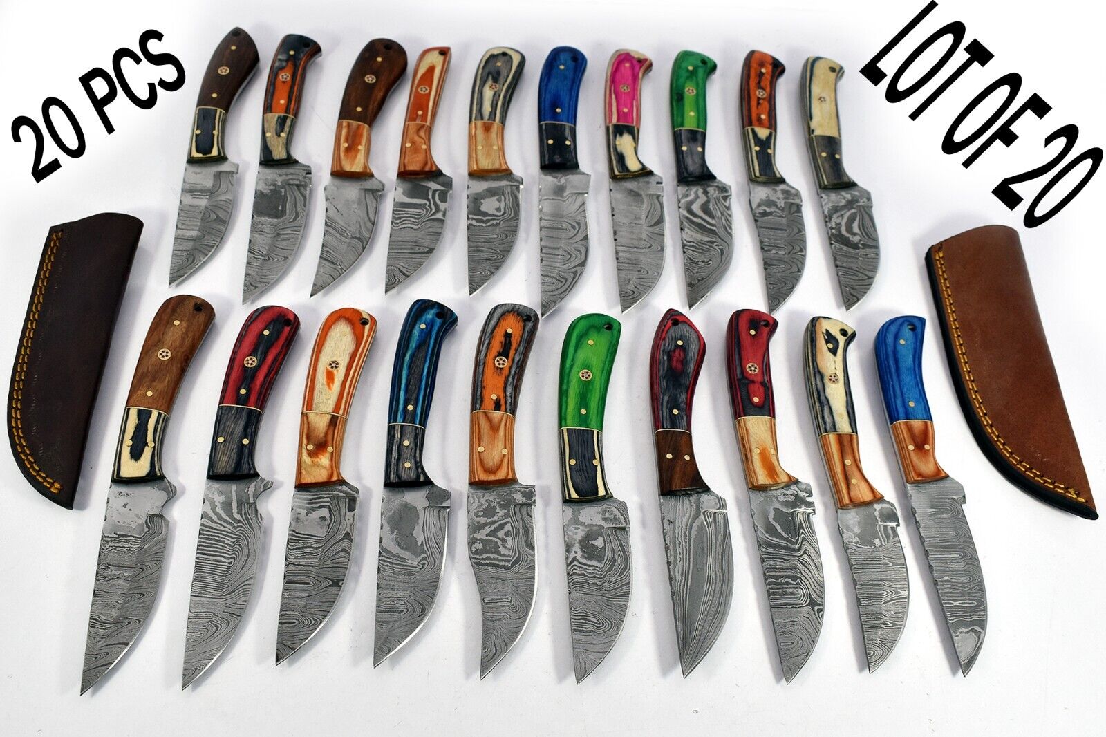 20 pieces Damascus steel steel skinning knives with leather sheath UM-5072