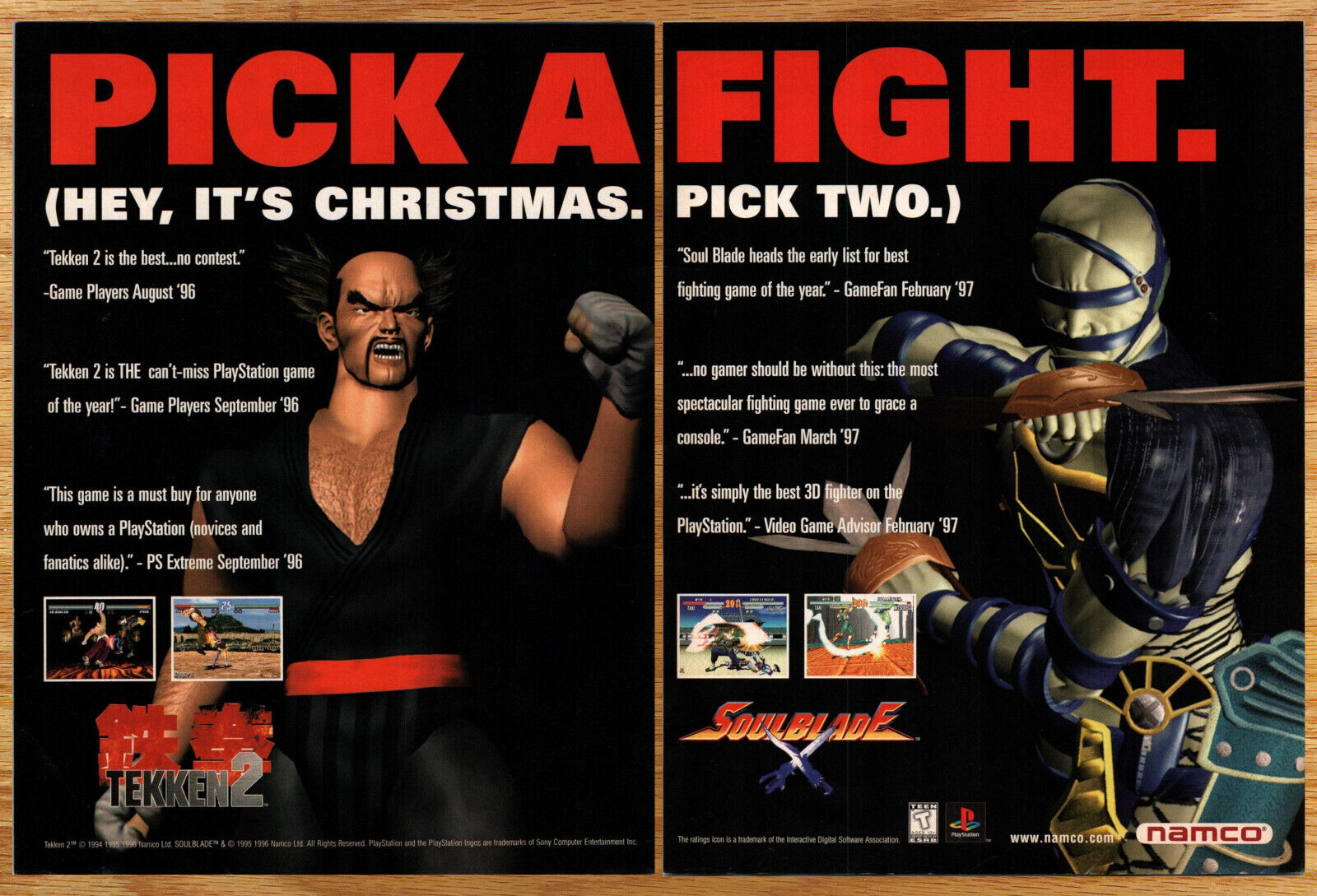 Tekken 2 + Soulblade Namco - 2 Page Video Game Print Ad Poster Promo Art 1998