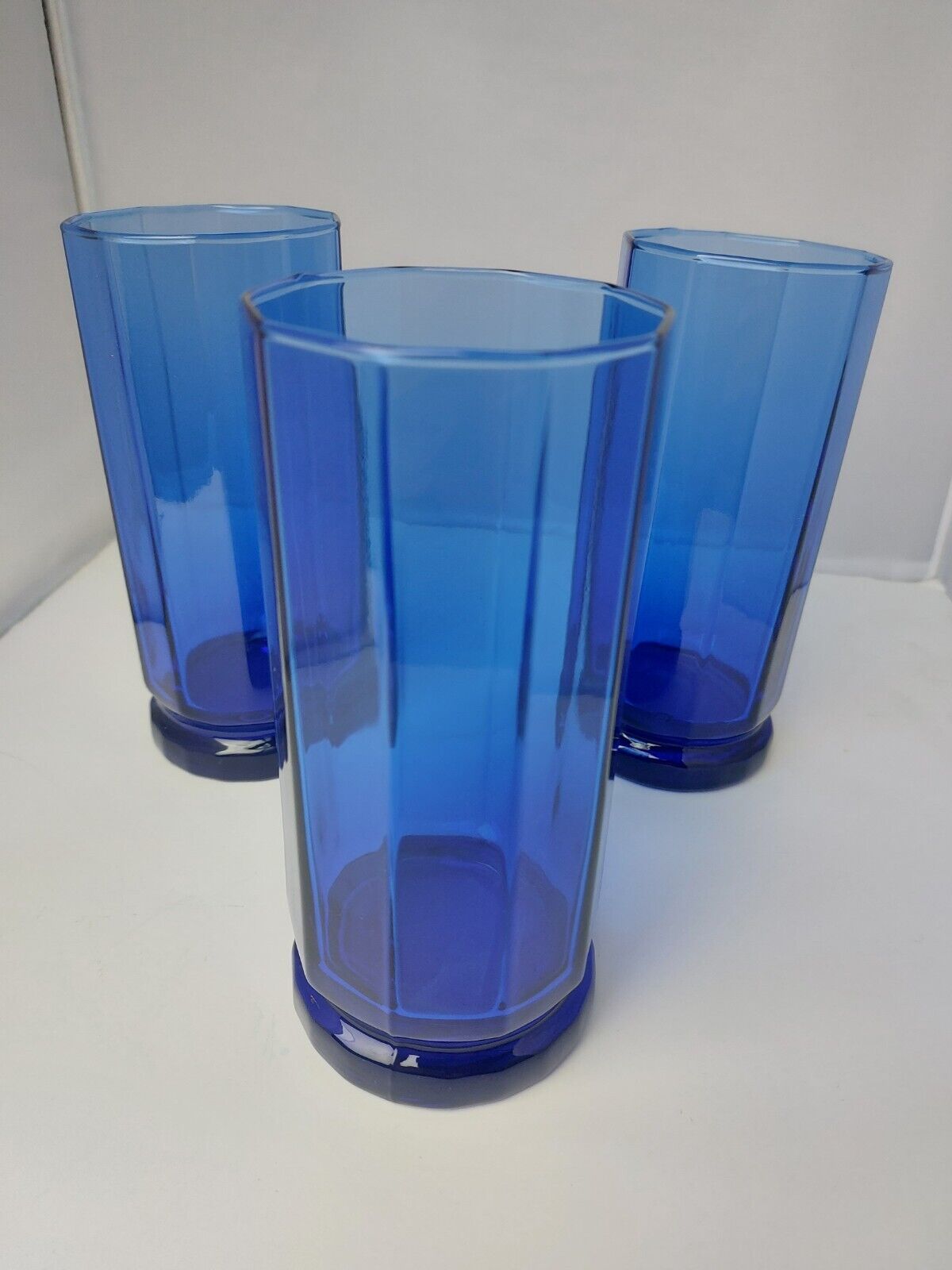 Vintage Set Of 3 Anchor Hocking Cobalt Blue Essex Tall Drinking Glasses