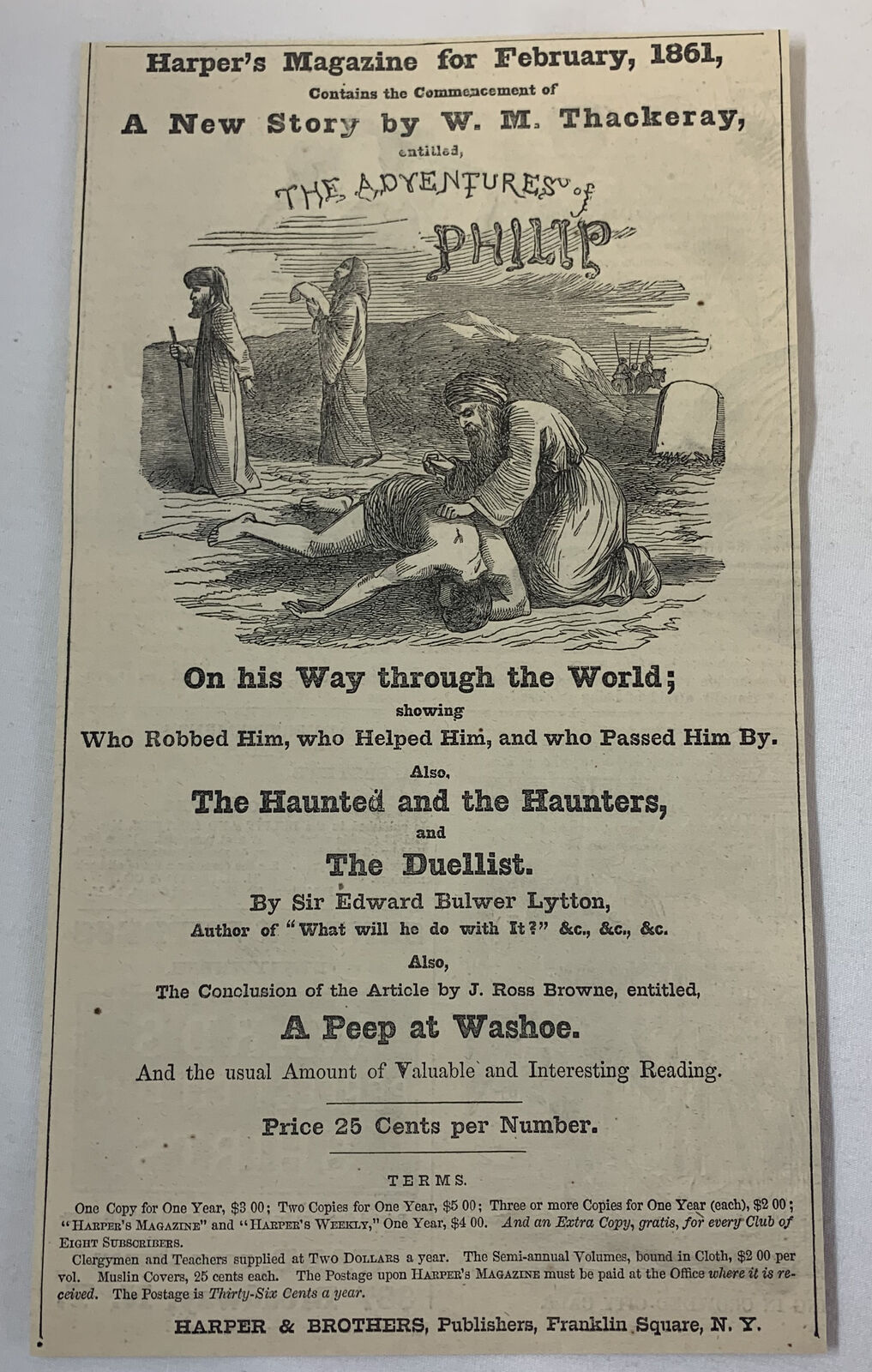 1861 newspaper ad ~ WILLIAM THACKERAY - THE ADVENTURES OF PHILIP