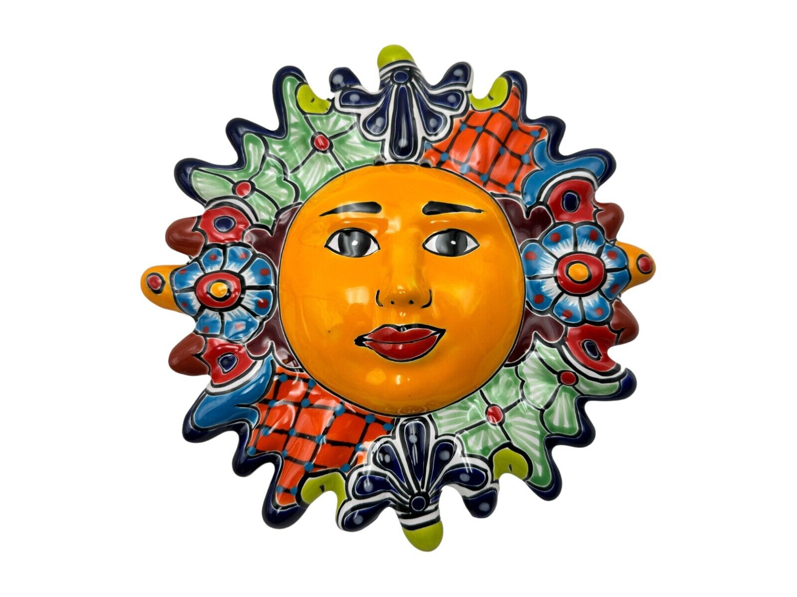 Talavera Sun Face Mexican Pottery Folk Art Hand Painted Home Decor 12