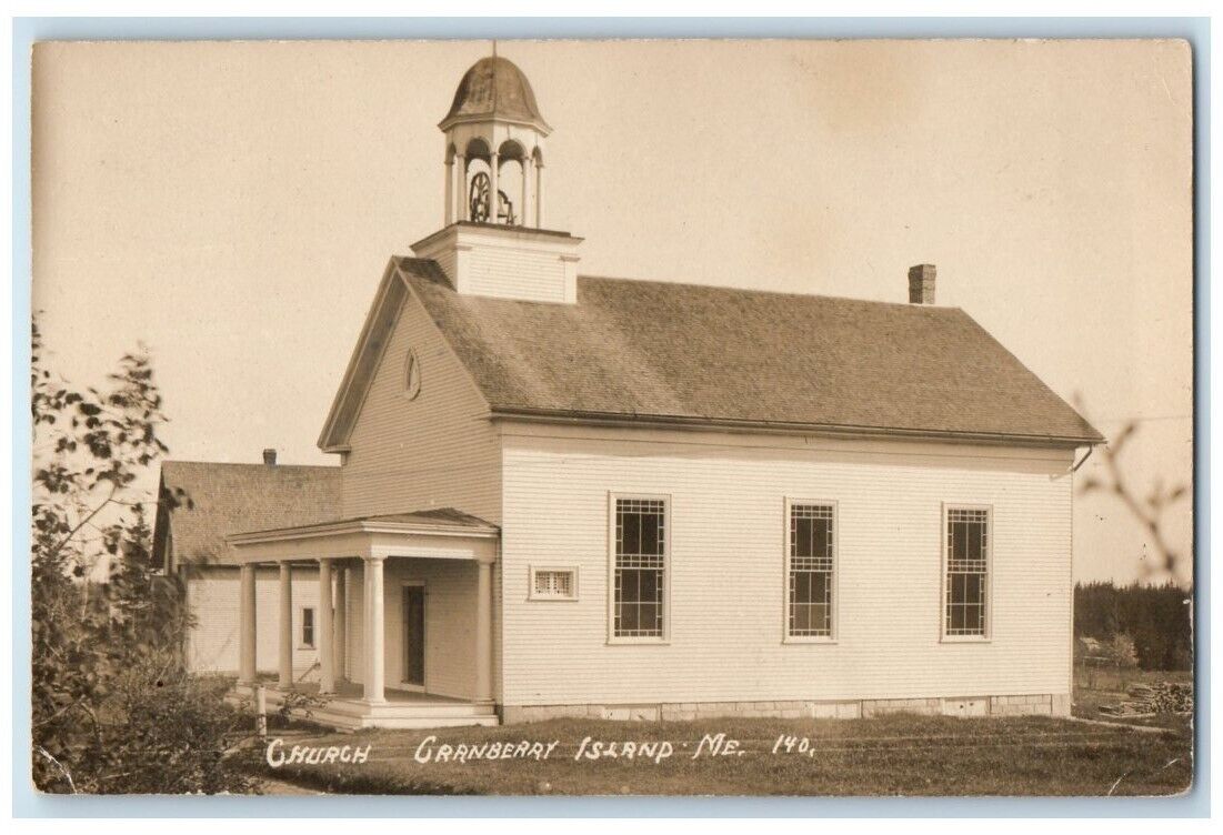 1912 Church Bell Tower Building Cranberry Island Maine ME RPPC Photo Postcard