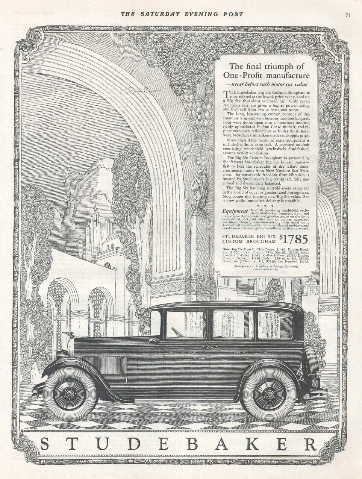 1926 STUDEBAKER antique ART PRINT AD CUSTOM BROUGHAM Motor car auto Sedan