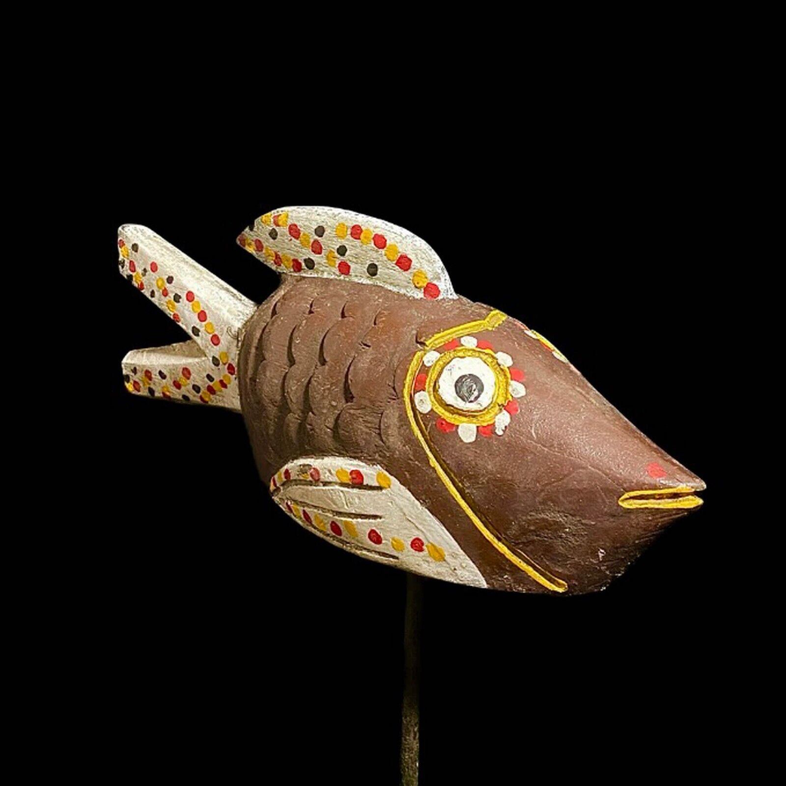 African Bozo Fish puppet Statue Wood Handmade Primitive Collectibles Figure-6860