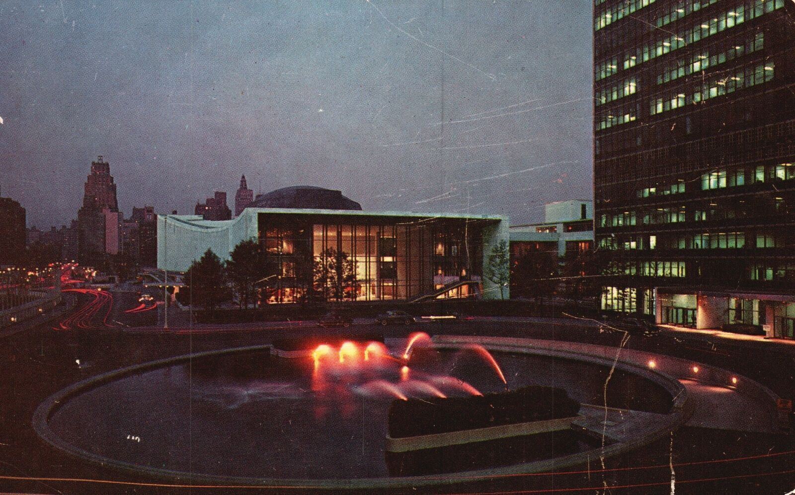 1956 United Nations Head Quarter Fountain Illumination New York Vintage Postcard