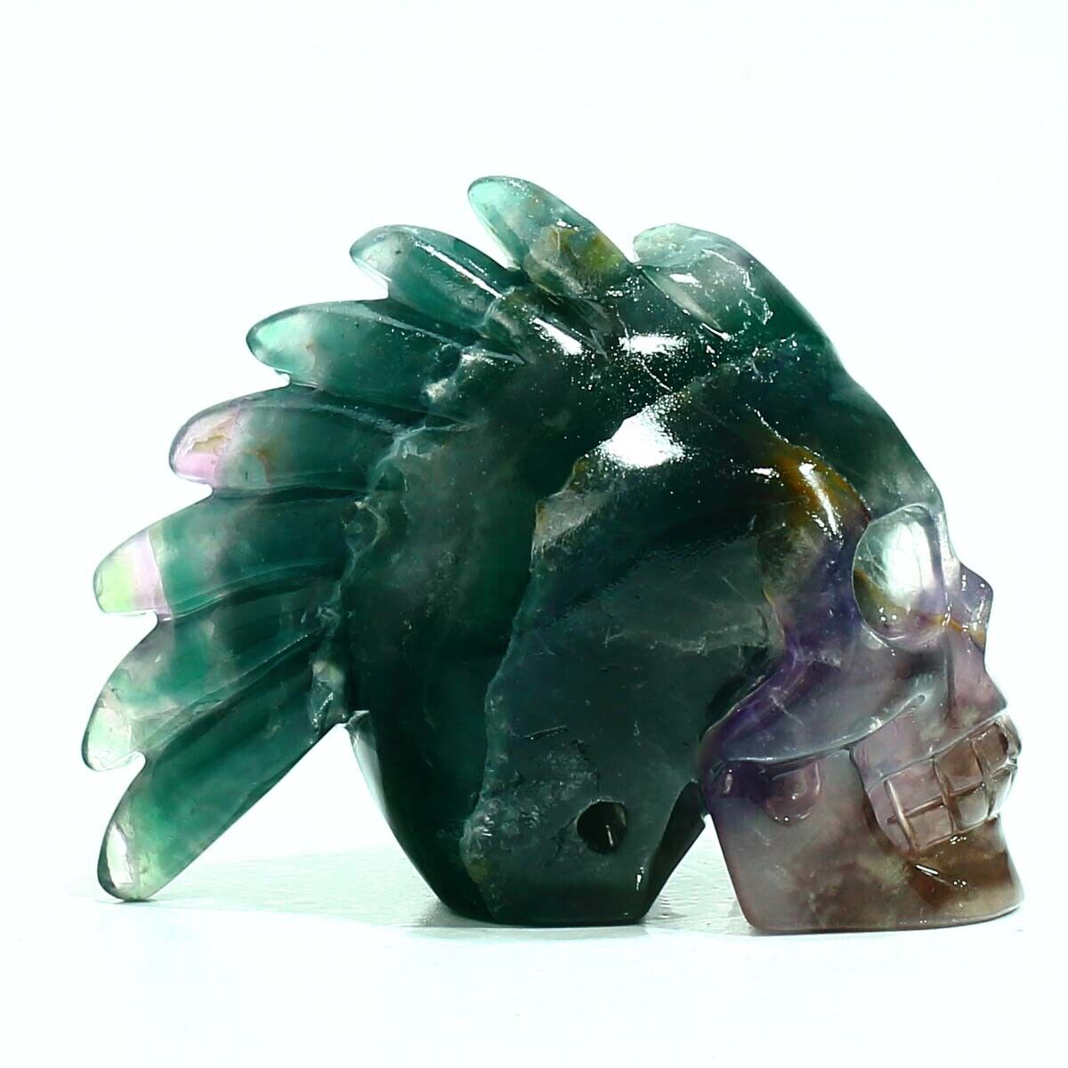 1189g Natural Colourful Fluorite Hand Carved Crystal Skull Meditation Medium