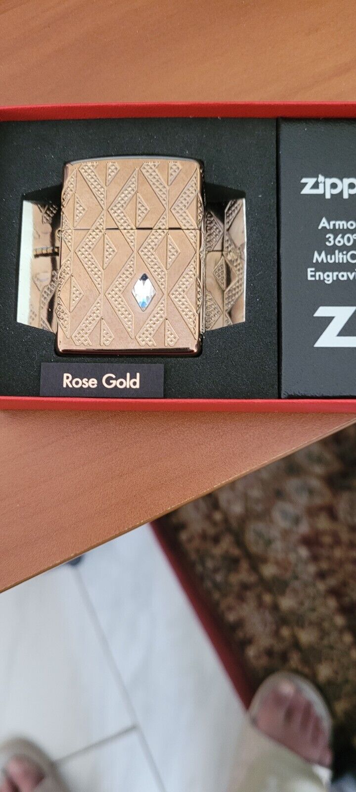 Zippo 360° Armor Rose Gold MultiCut Crystal Emblem Windproof Lighter #49702 