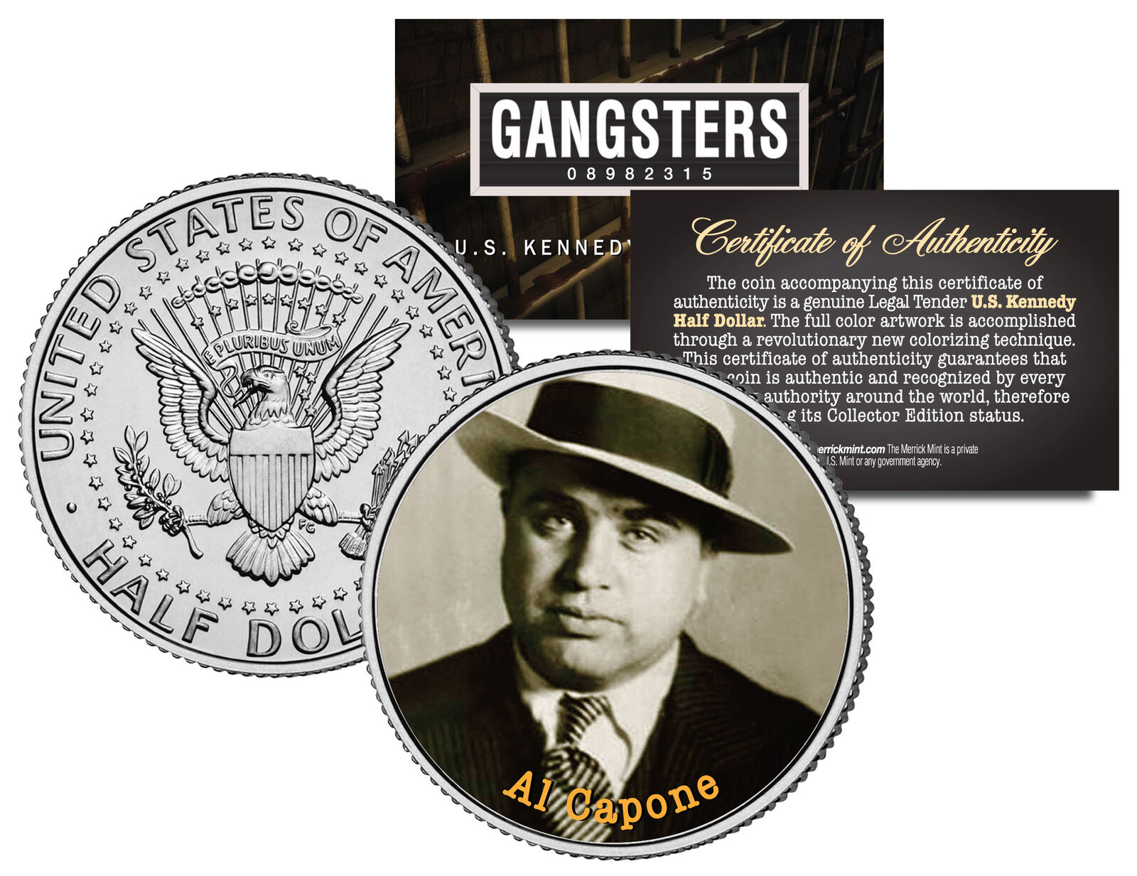 AL CAPONE CRIME BOSS Gangster Mob JFK Kennedy Half Dollar US Colorized Coin