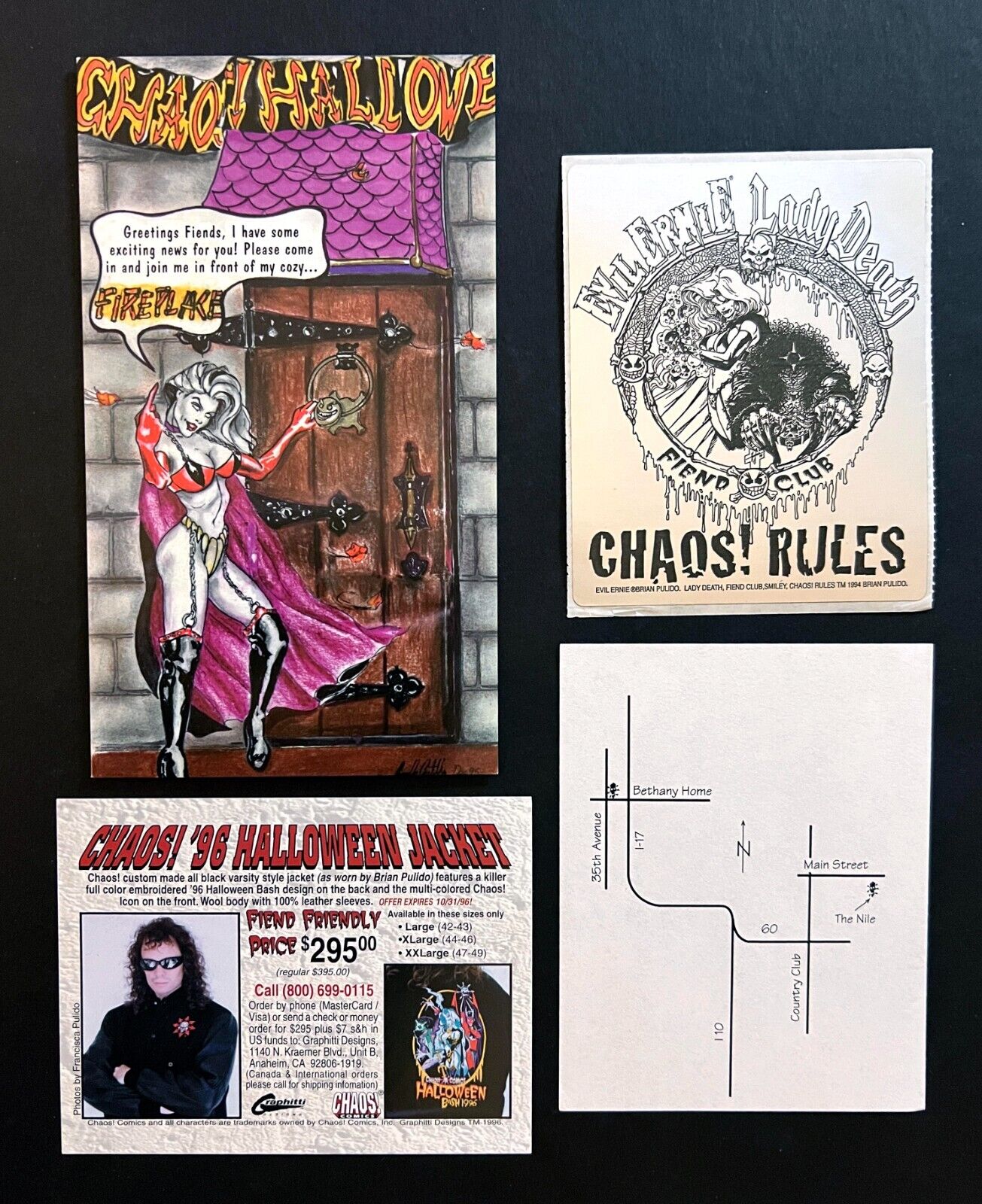 CHAOS COMICS 1996 HALLOWEEN PARTY INVITATION SET Featuring LADY DEATH-VERY RARE