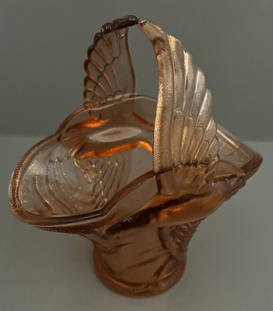 Indiana Glass Amber Tiara Bird Of Paradise Pressed Glass Wedding Basket Vintage