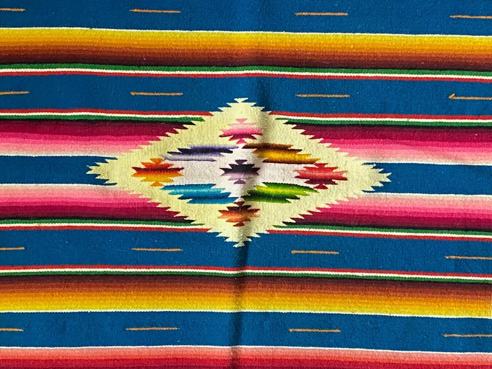 Vintage 1940s Mexican Saltillo Serape Wool Runner Textile