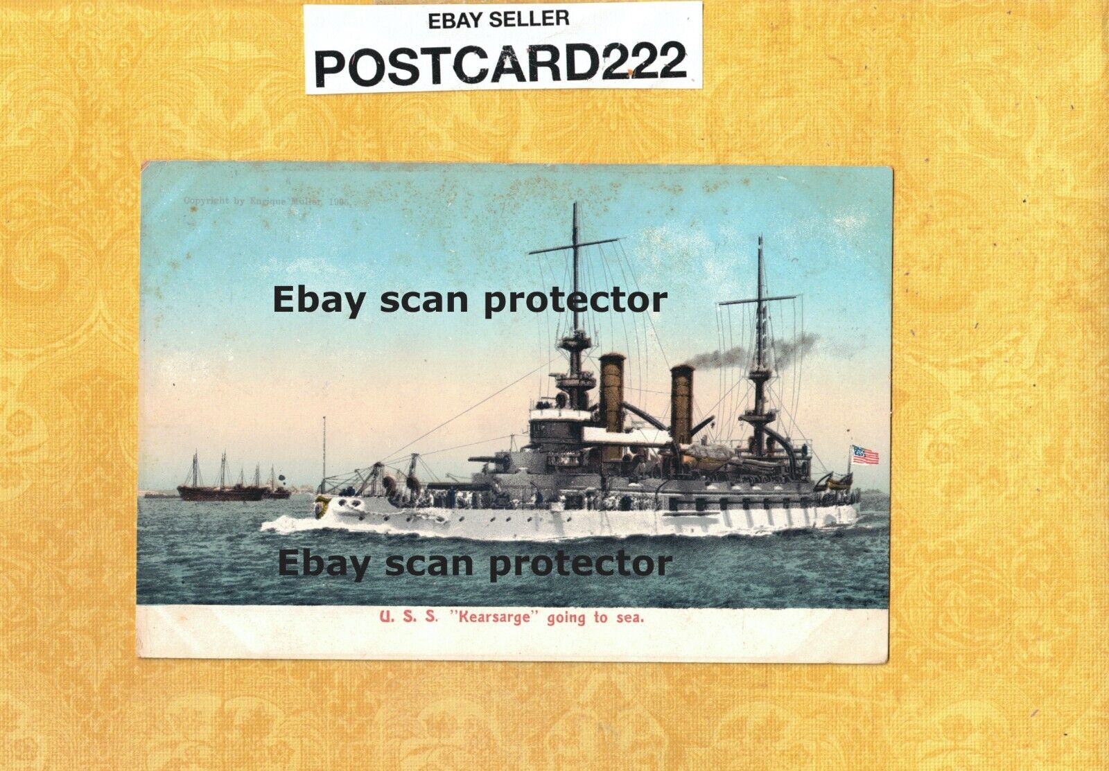 X Ship USS Kearsarge going to sea NAVY 1908-14 antique postcard