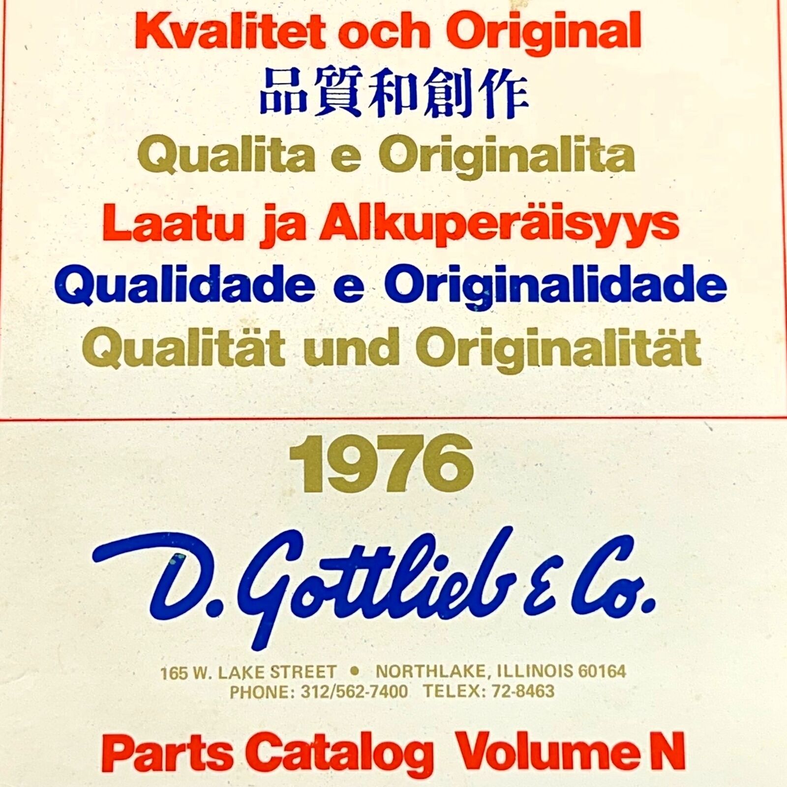 1976 Gottlieb Parts Catalog Pinball Arcade Manual Volume N ORIGINAL