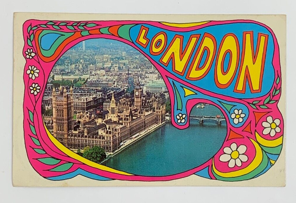 Aerial View of Houses of Parliament London England Hippie Postcard Posted