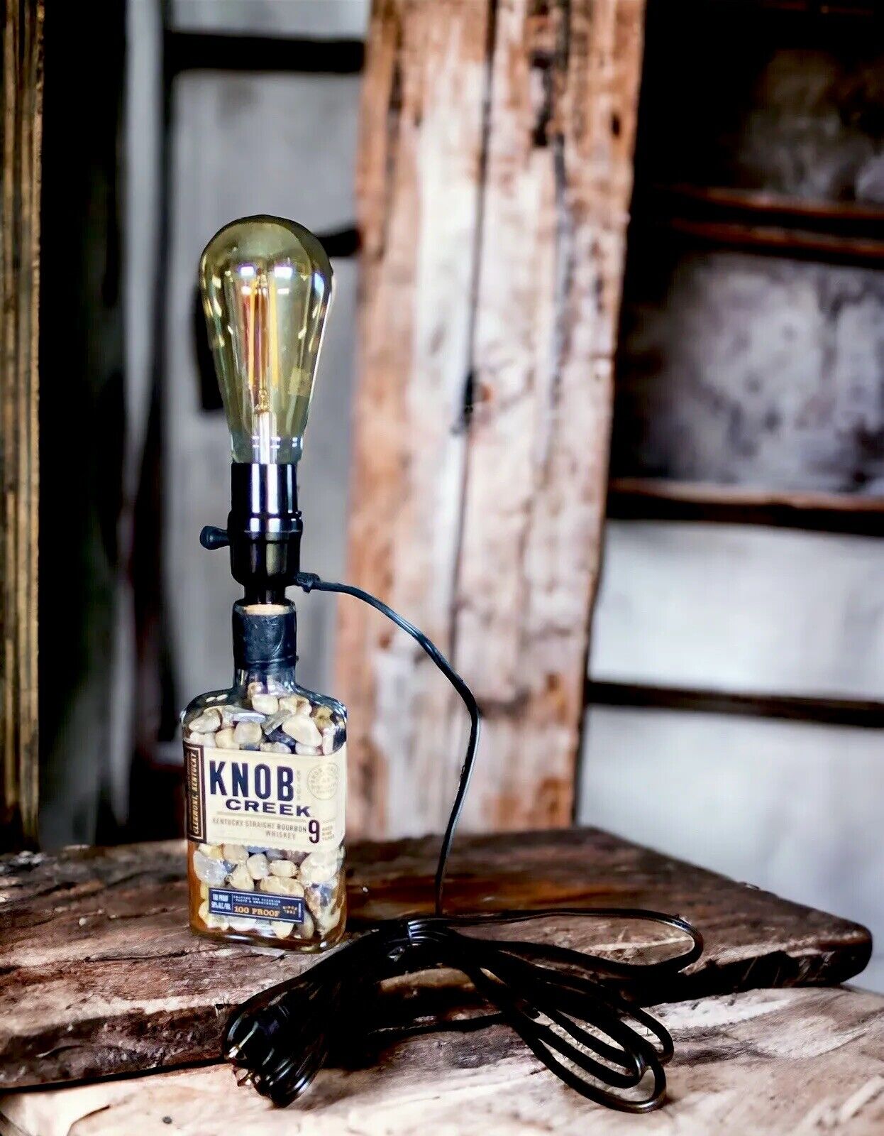 Whiskey Bottle Lamp Knob Creek Shadeless Edison Bulb Amber