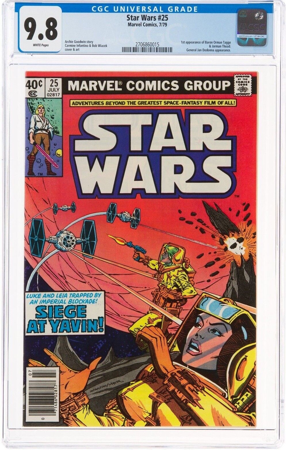 Star Wars #25 CGC 9.8 NEWSSTAND White Pages 1st Baron Tagge/Jorman Thoad Obi-Wan