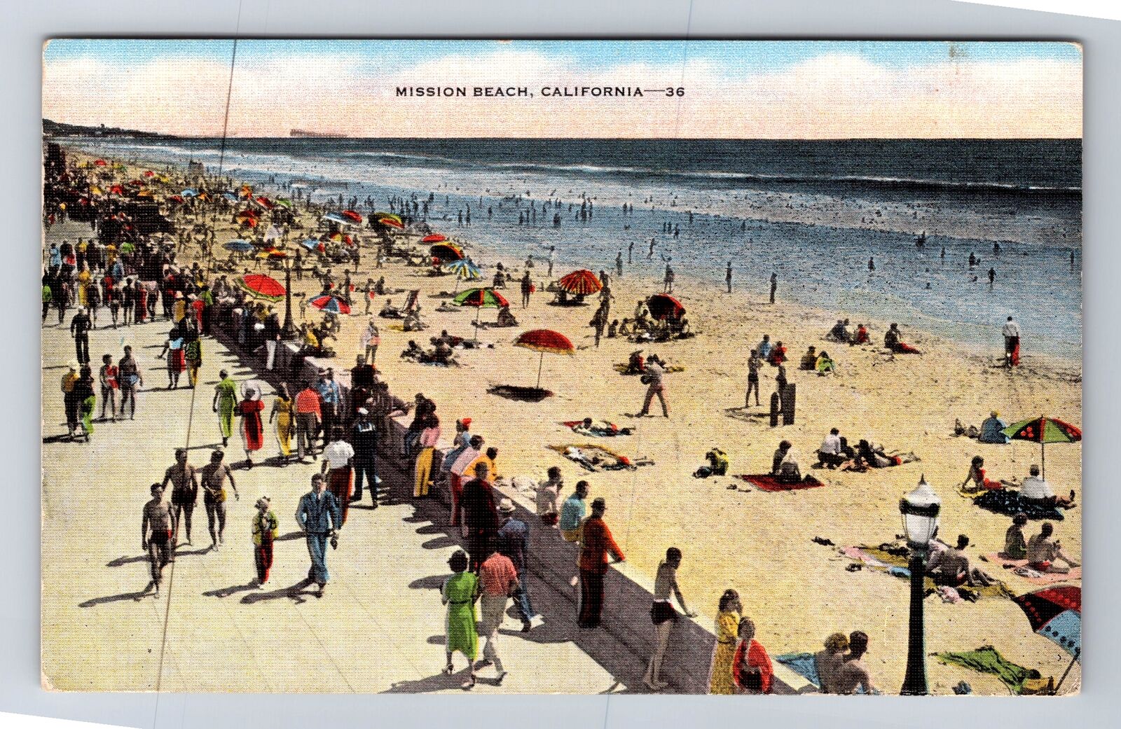 San Diego CA- California, Mission Beach, Antique, Vintage c1954 Postcard