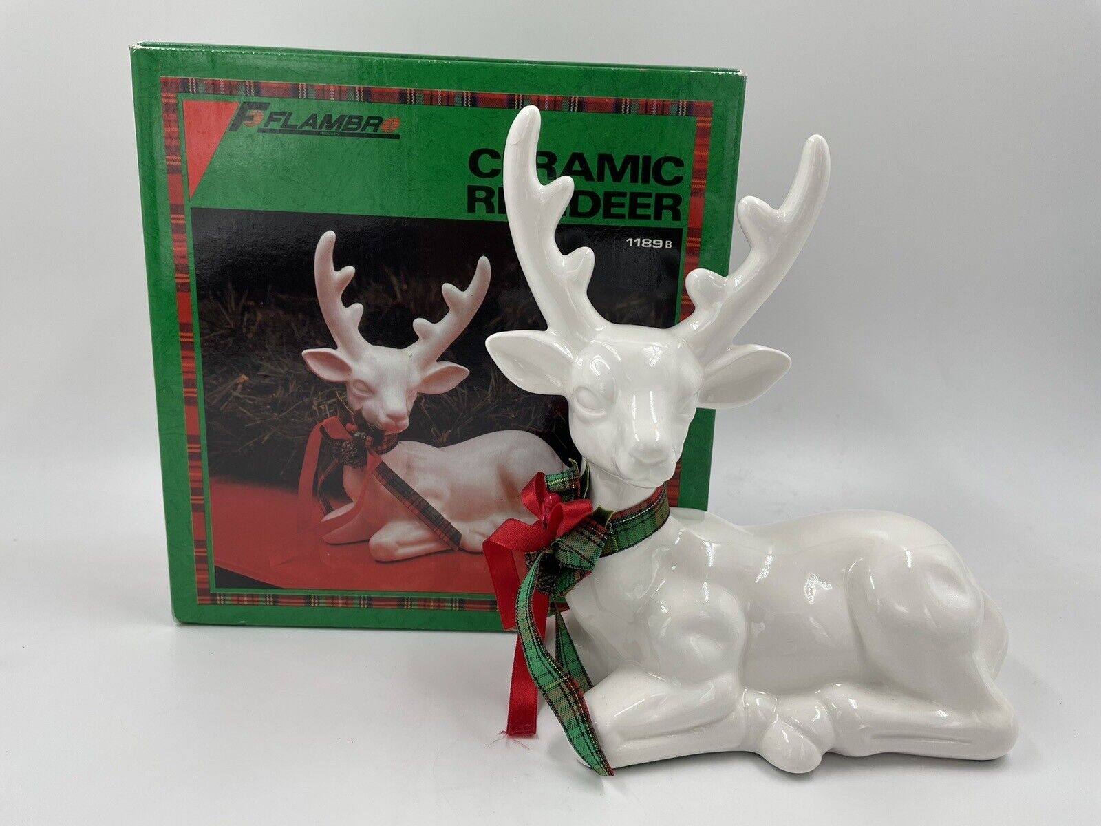 1988 Flambro Ceramic Reindeer Figurine w/Box 1189B Vintage Christmas Decoration