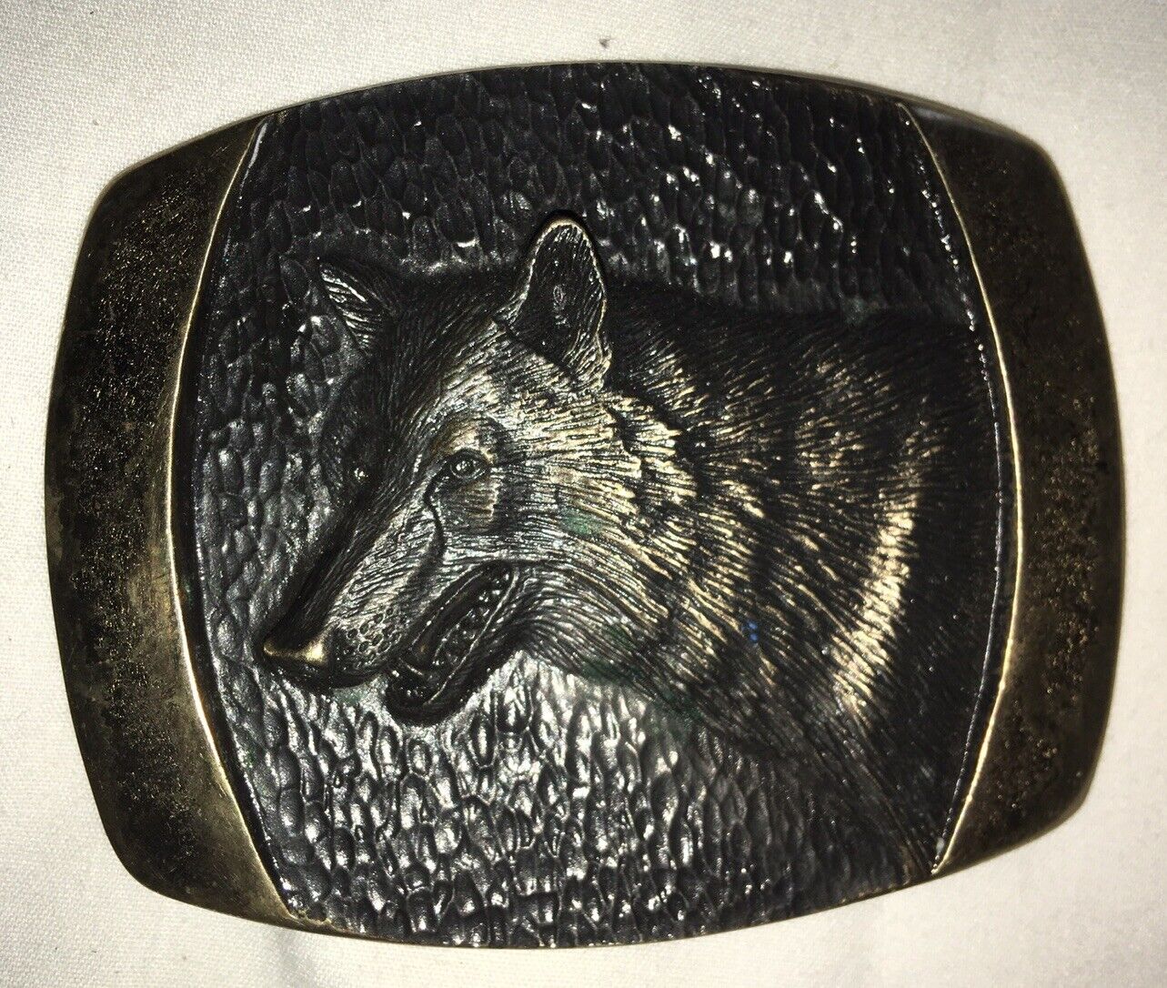 Vintage Solid Bronze Sculptured Wolf Steven S.L. Knight Vintage Belt Buckle 1980