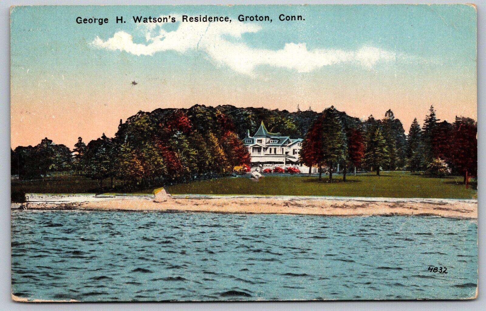 c1910 Groton Connecticut CT George H Watson Residence Home DB Old Postcard A29