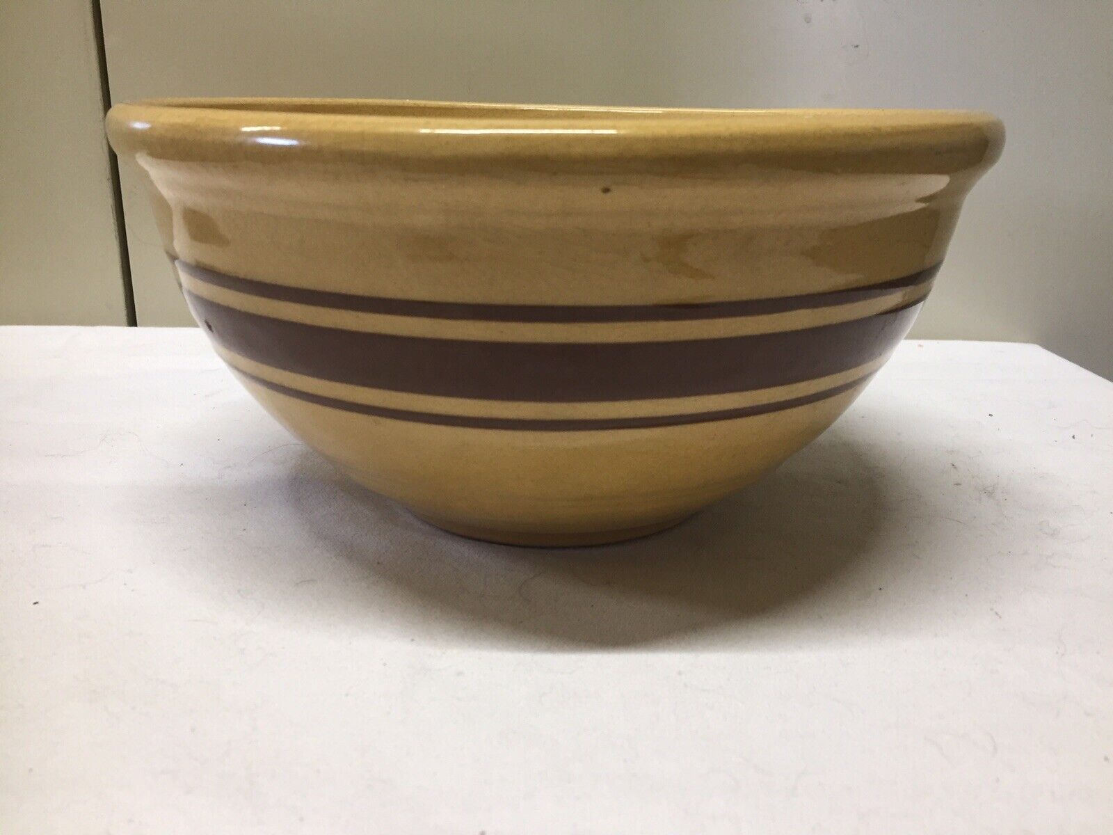 Antique WELLER Striped Primitive Utility Mixing Serving Nesting Pottery Bowl 10”