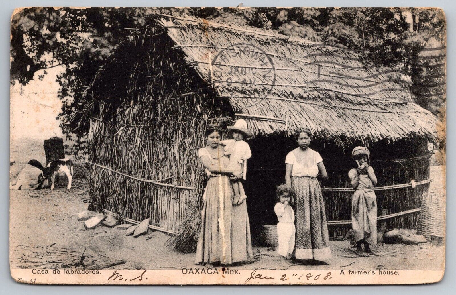 1908 Casa de Labradores. Famer's House. Oaxaca Mexico. Vintage Postcard