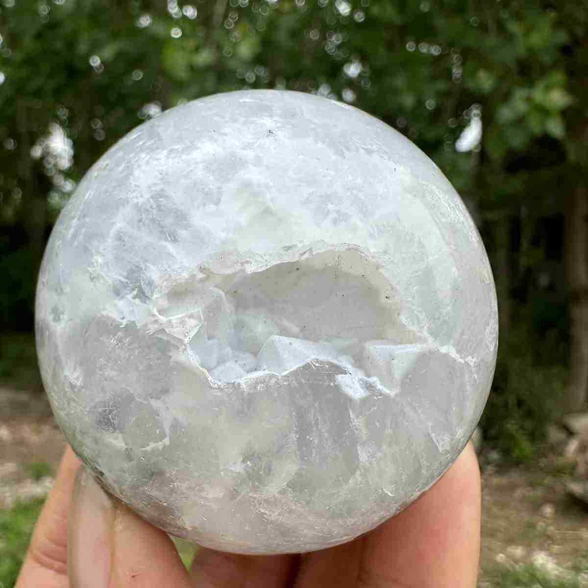 260g Natural Blue skin agate geode Quartz Sphere Crystal Ball Healing Decor