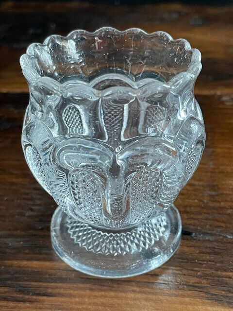 Vintage Clear Pressed Glass Toothpick Holder - Scalloped Top