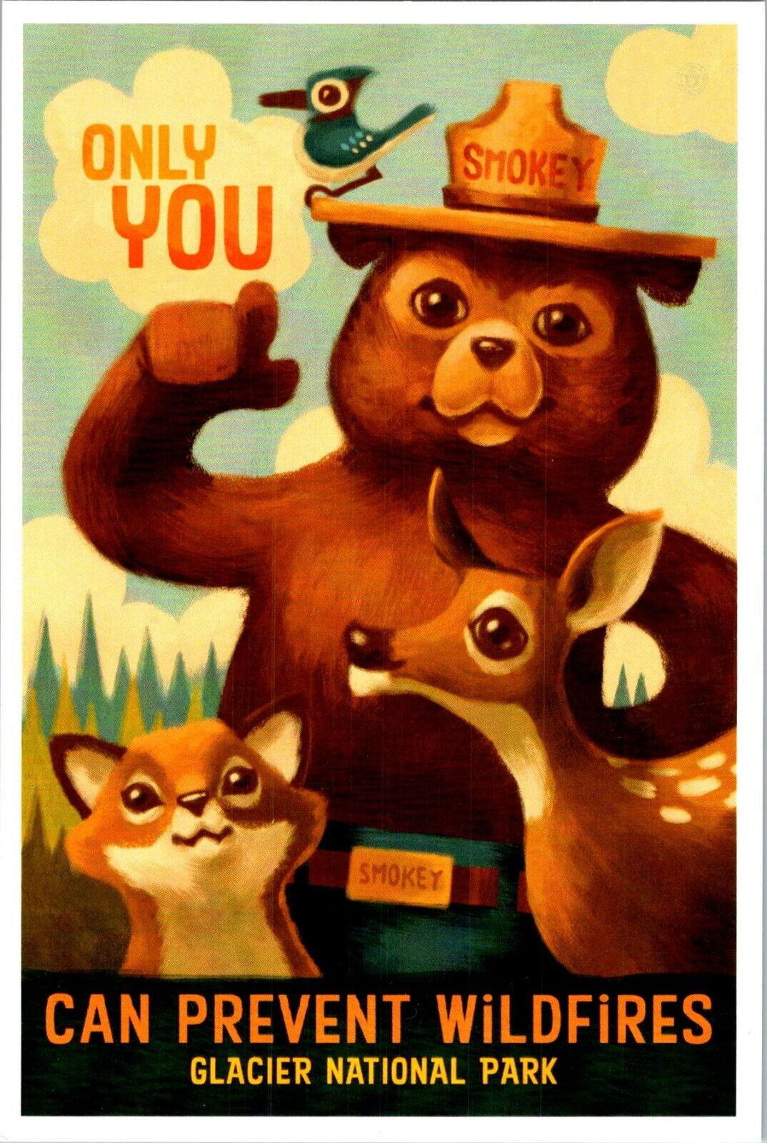 Glacier National Park Montana Smokey Bear Only You Oil Painting postcard