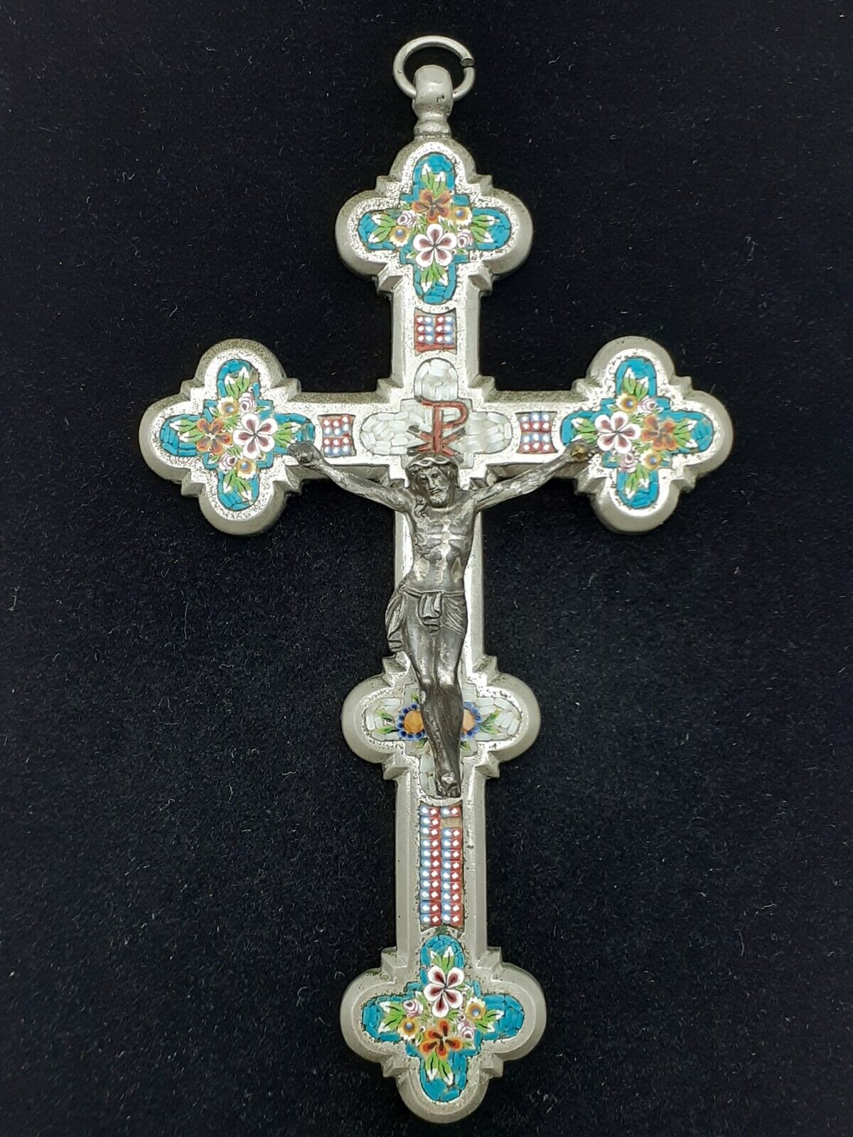 Antique Micro Mosaic Crucifix Pendant Necklace by Joseph Anton Stocker 6\