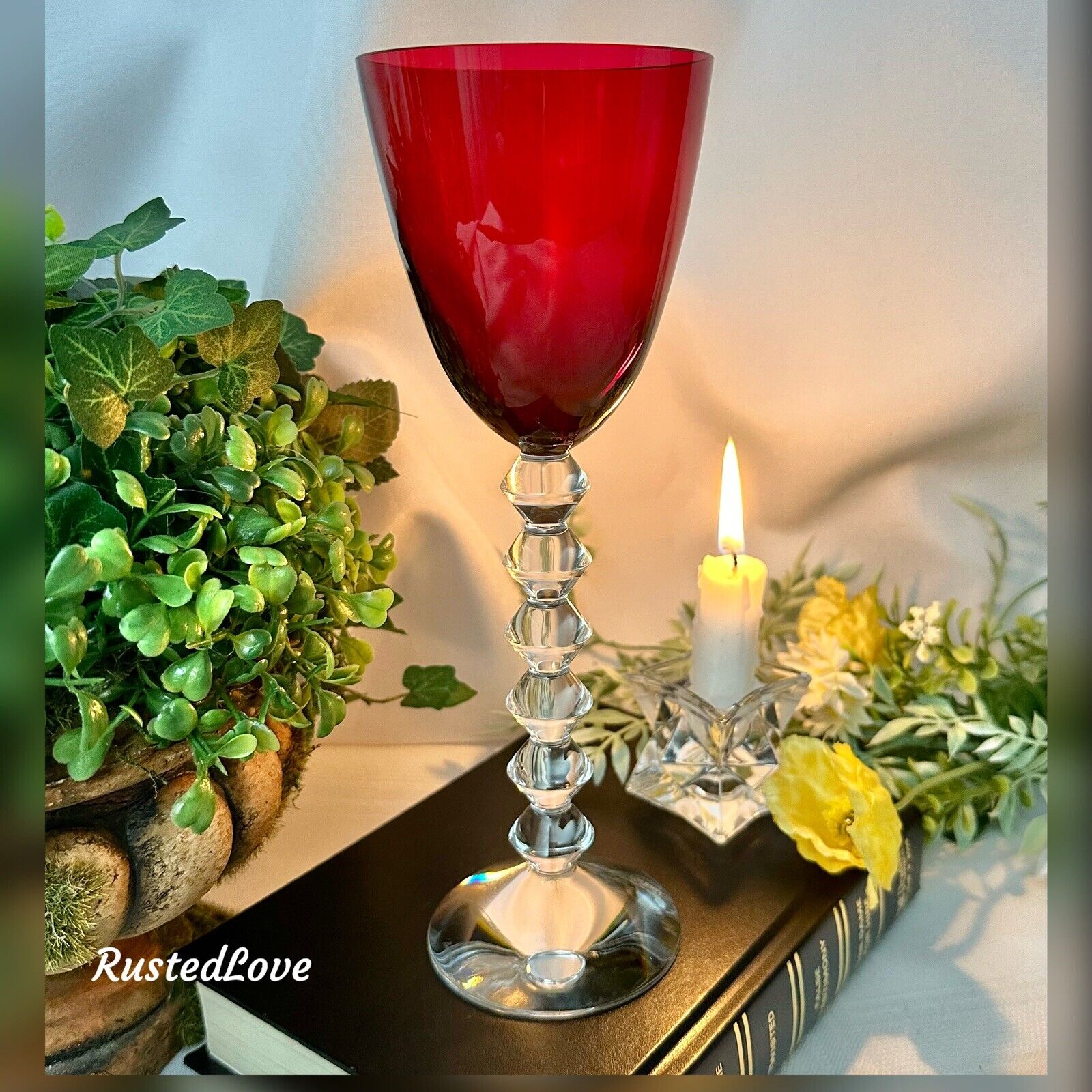 Baccarat Vega Ruby Red Rhine Wine Glass Vintage Singed Vega Baccarat Wine - 1