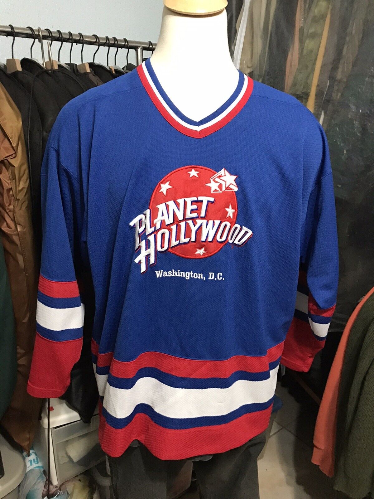 Vintage 1990s Planet Hollywood Washington D.C. Hockey Jersey Sz XL J2