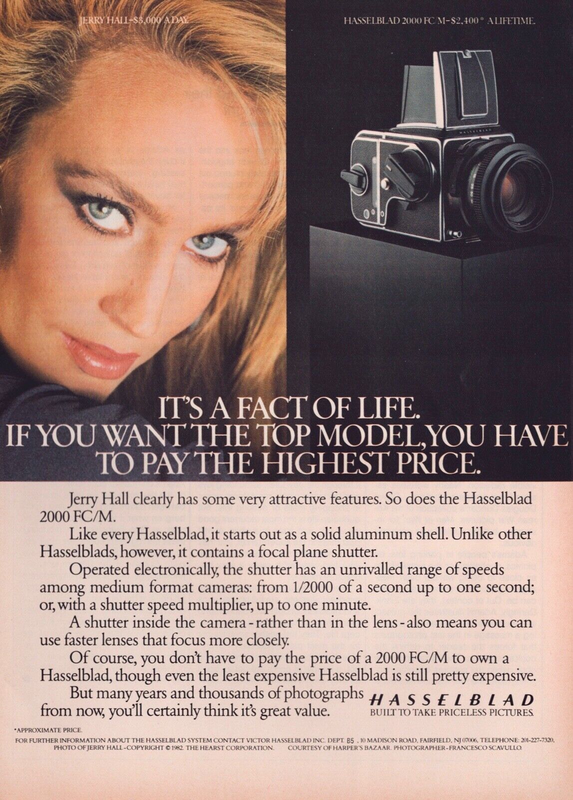 JERRY HALL Hasselblad 2000 FC/M Camera ~ VINTAGE PRINT AD ~ 1984