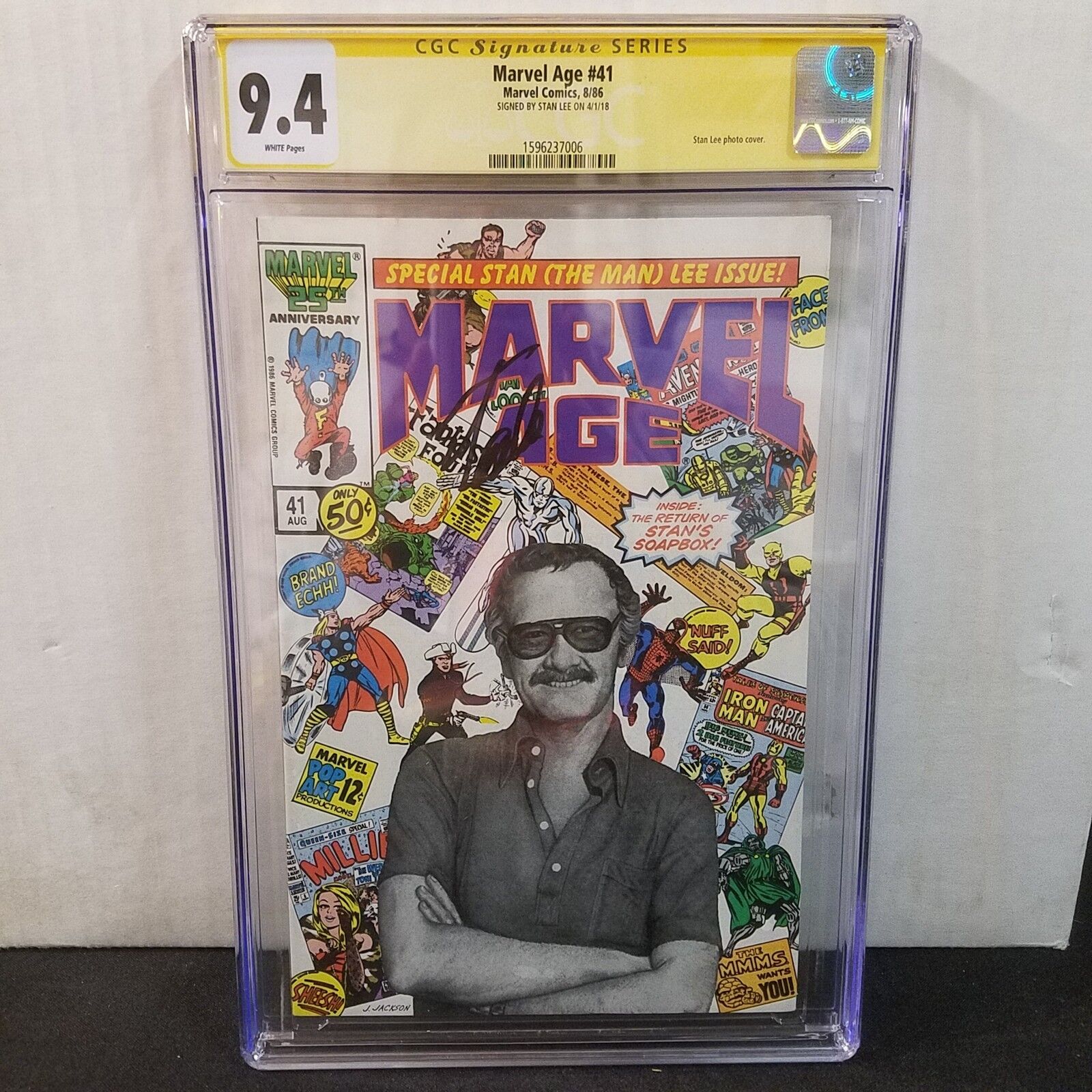 MARVEL AGE #41 CGC 9.4 SS SIGNED STAN LEE PHOTO COVER