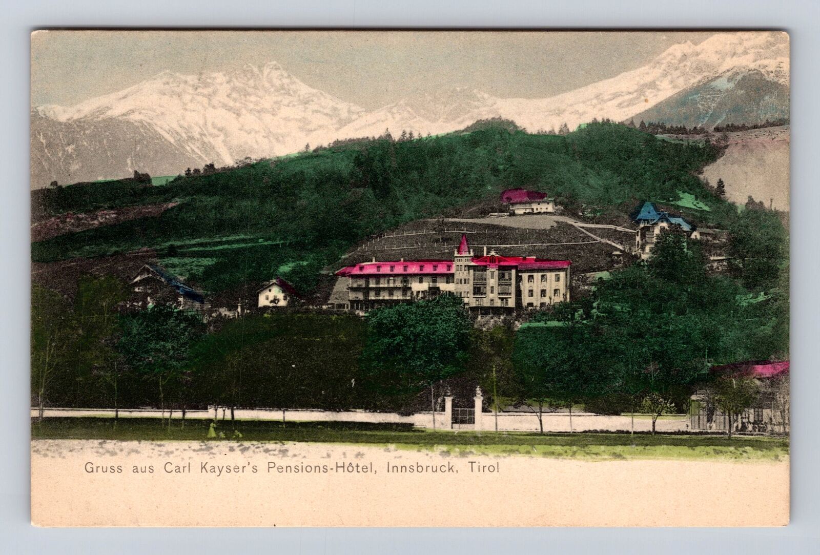 Innsbruck Tyrol Austria, Gruss aus Carl Kayser's Pensions-Hótel Vintage Postcard