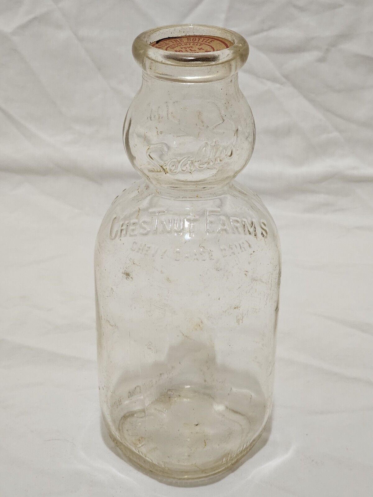 1940\'s Chestnut Farms Chevy Chase Dairy Washington DC One Quart Bottle W/ Cap